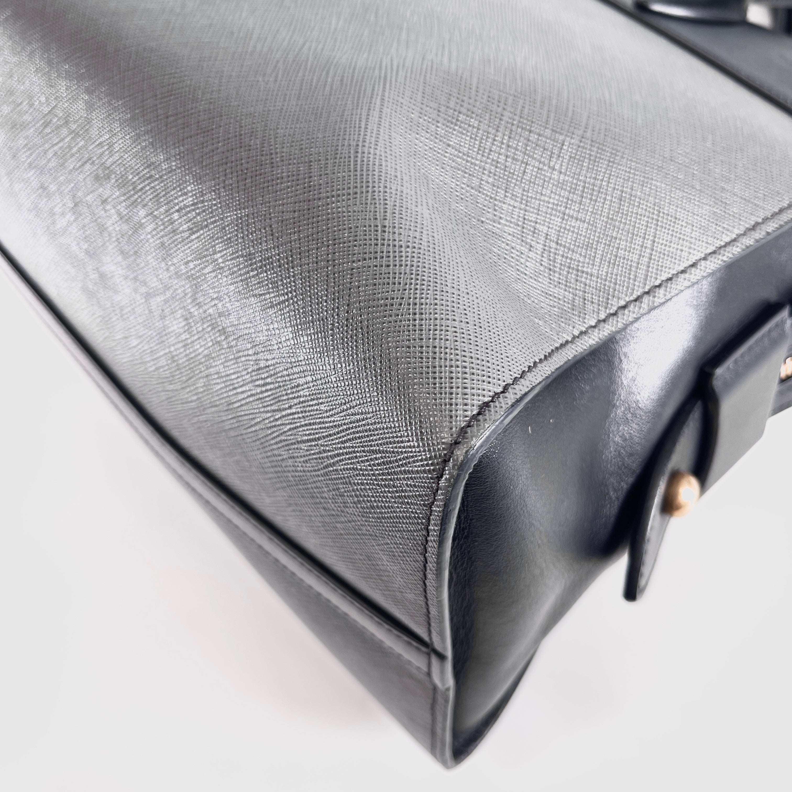2604 secondhand PRADA hand bag gold Saffiano black gray