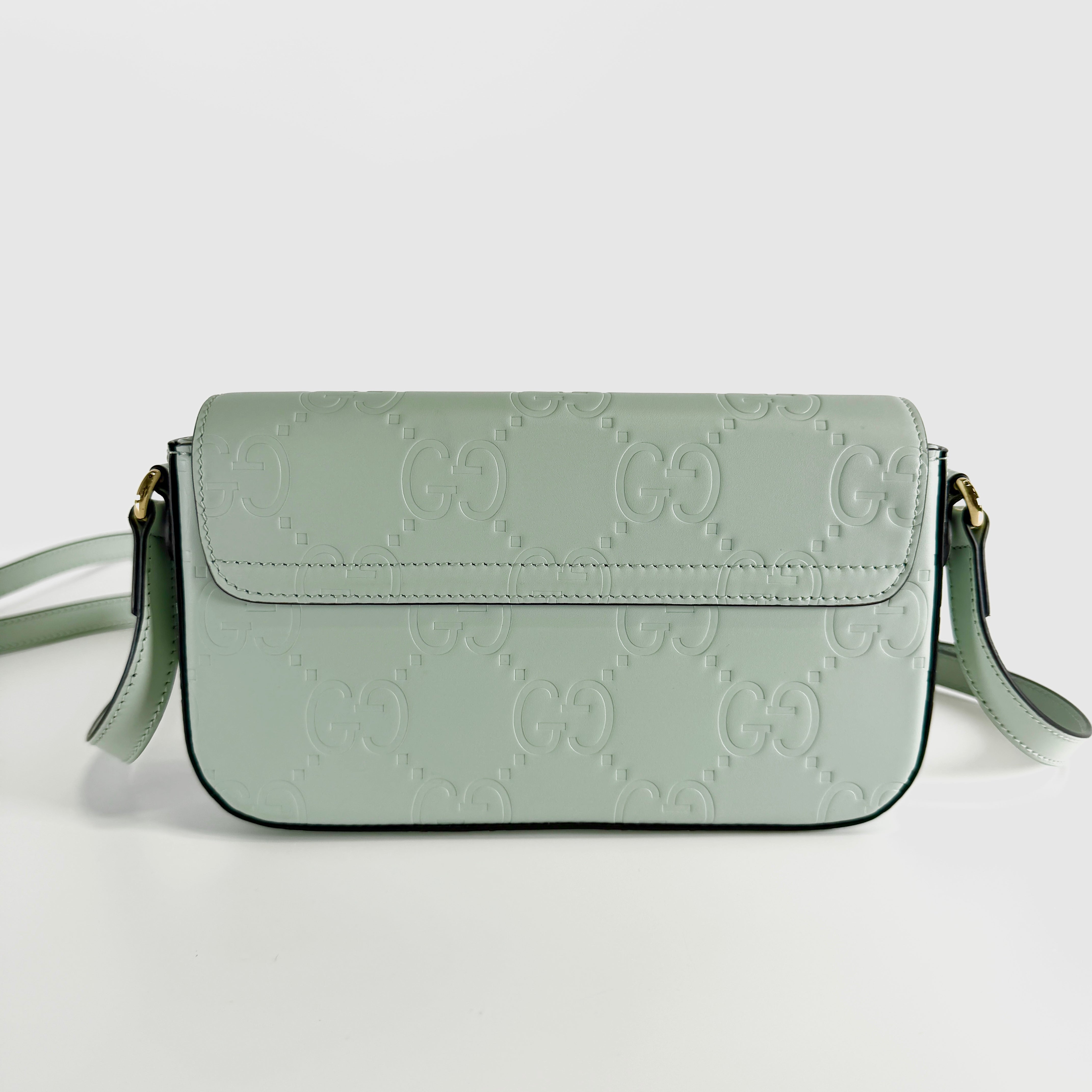2607 secondhand GUCCI GG supermarket mini leather Shoulder bag green 772794