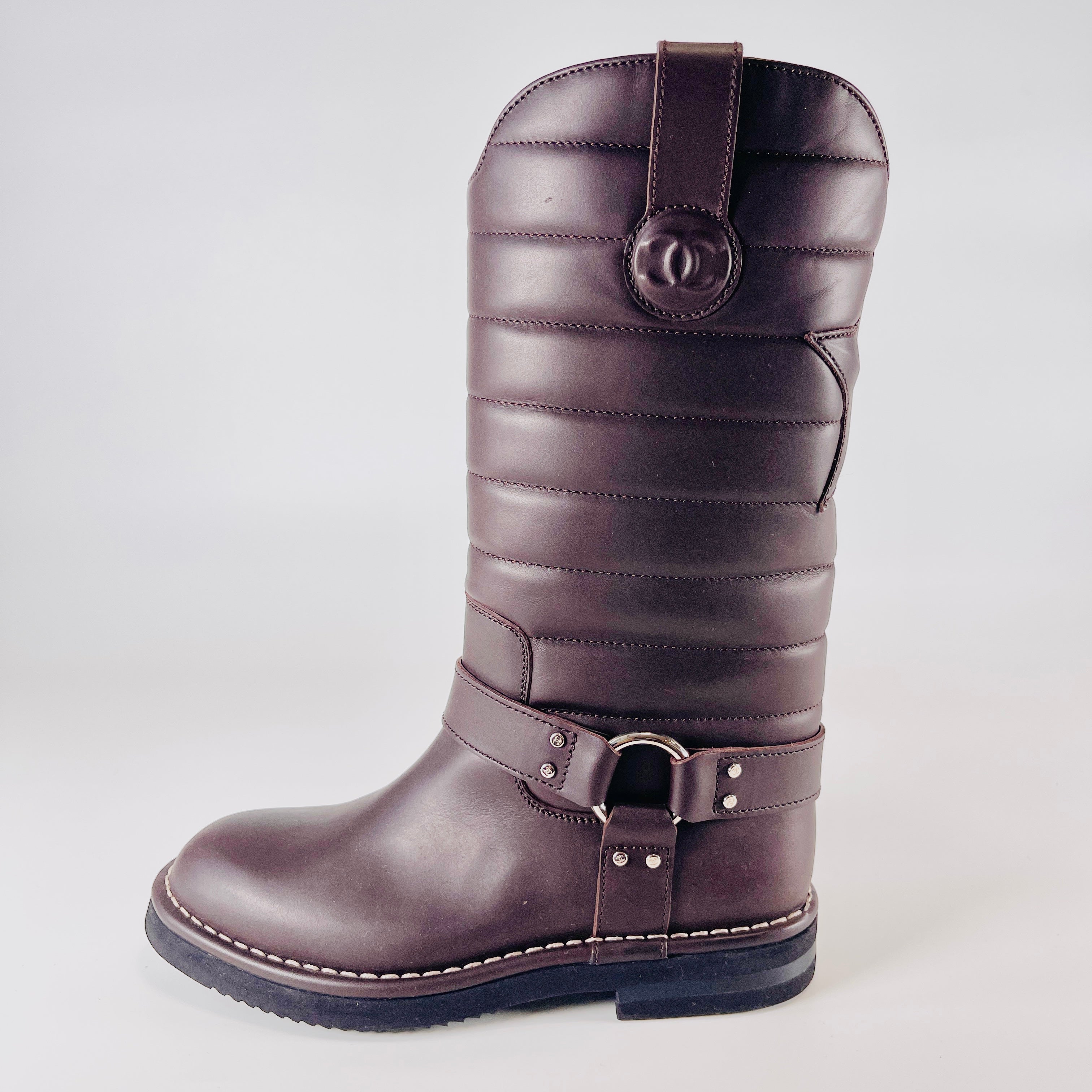 2606 secondhand CHANEL Cocomark leather long boots 36 Women's Brown G30209 Ini