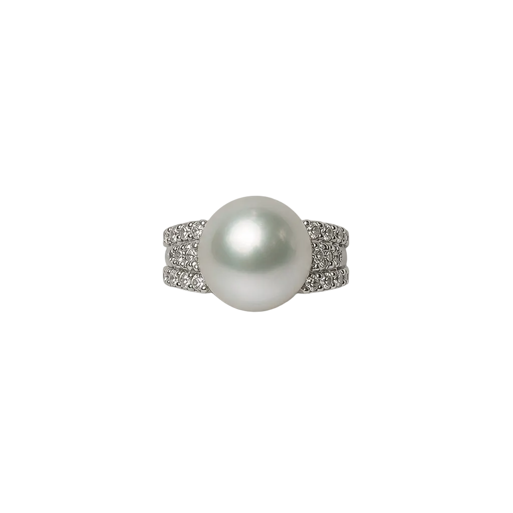 2607 Secondhand ring white pearl 11.8mm D0.50ct Total 9.8g