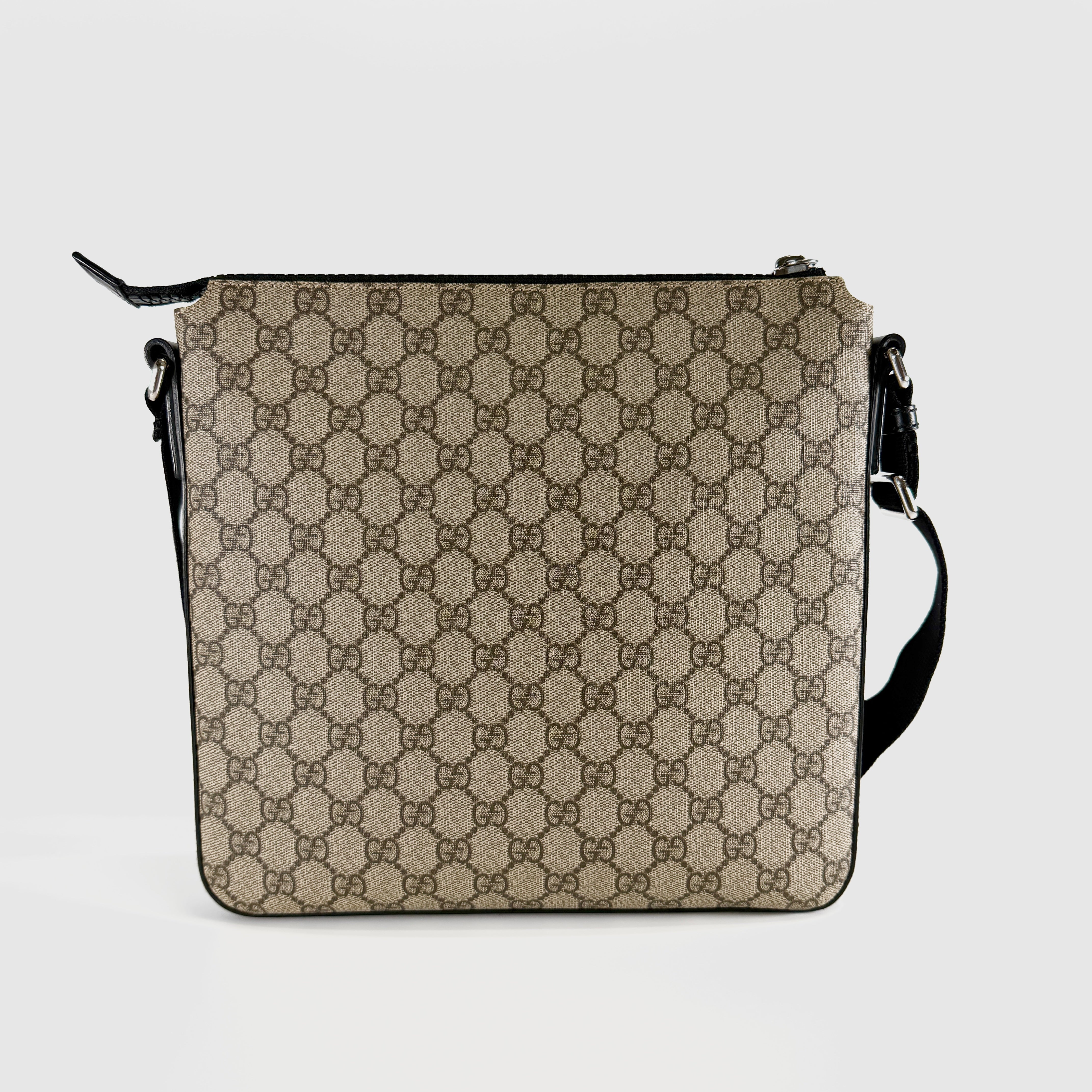 2607 secondhand GUCCI GG Supreme PVC× leather Shoulder bag beige × black 406374