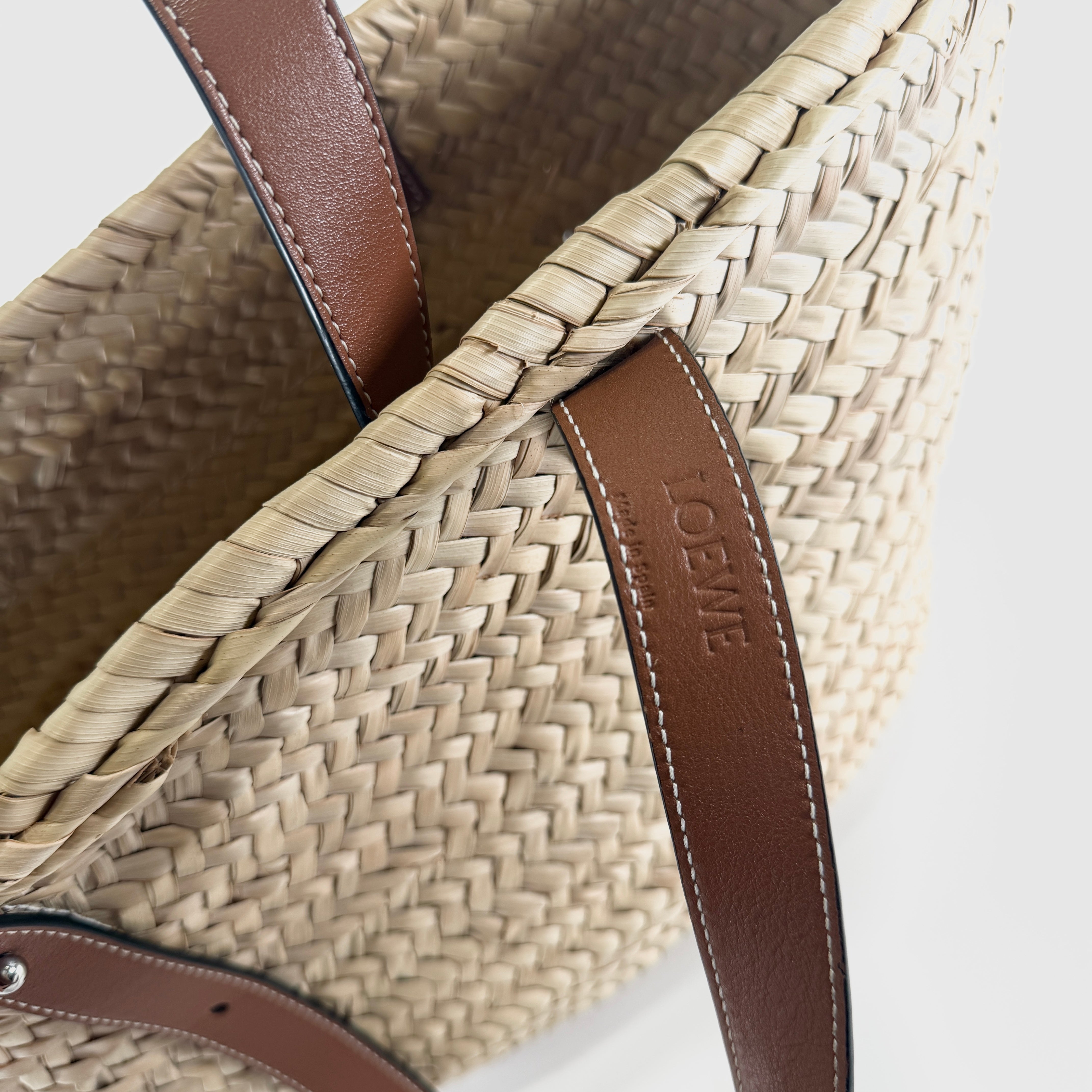 2607 secondhand LOEWE basket medium raffia × leather basket bag beige orange