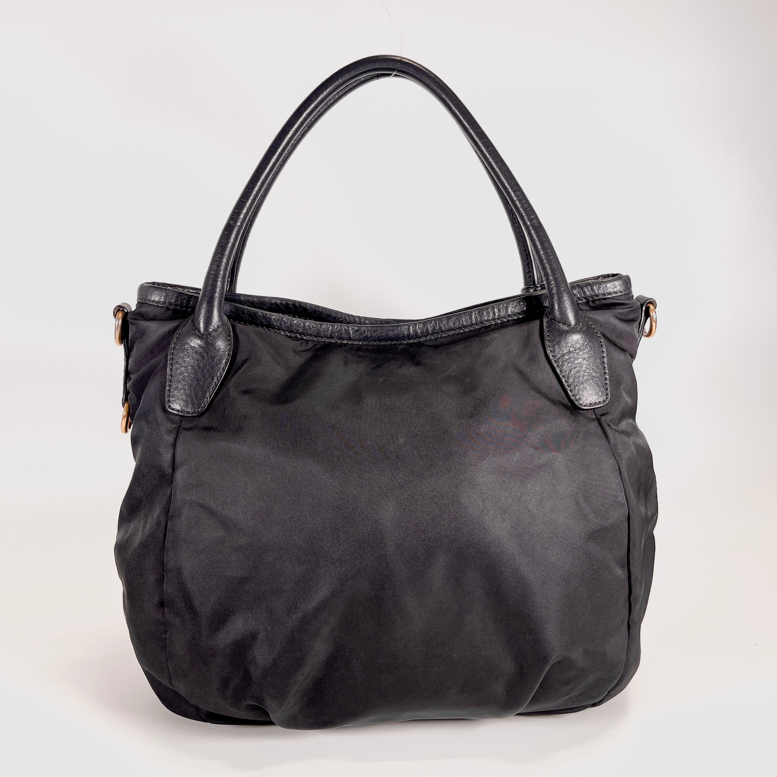 2604 secondhand PRADA 2WAY nylon Tote black × gold
