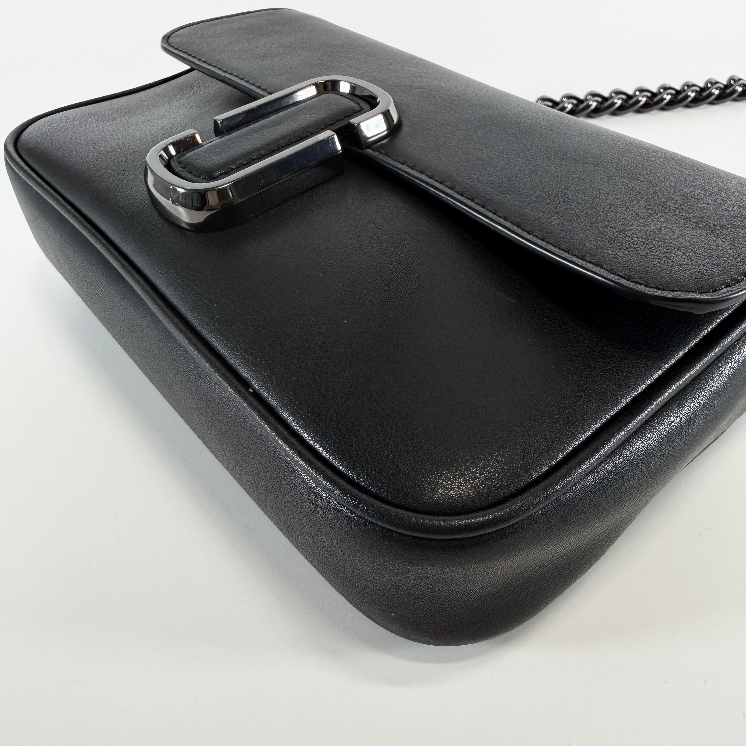 2607 secondhand MARCJACOBS black leather Chain Shoulder Bag