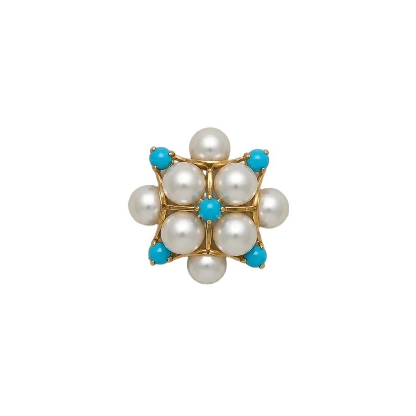 2607 secondhand ring K18YG 9 Pearl () 5mm Turquoise Total 3.8g