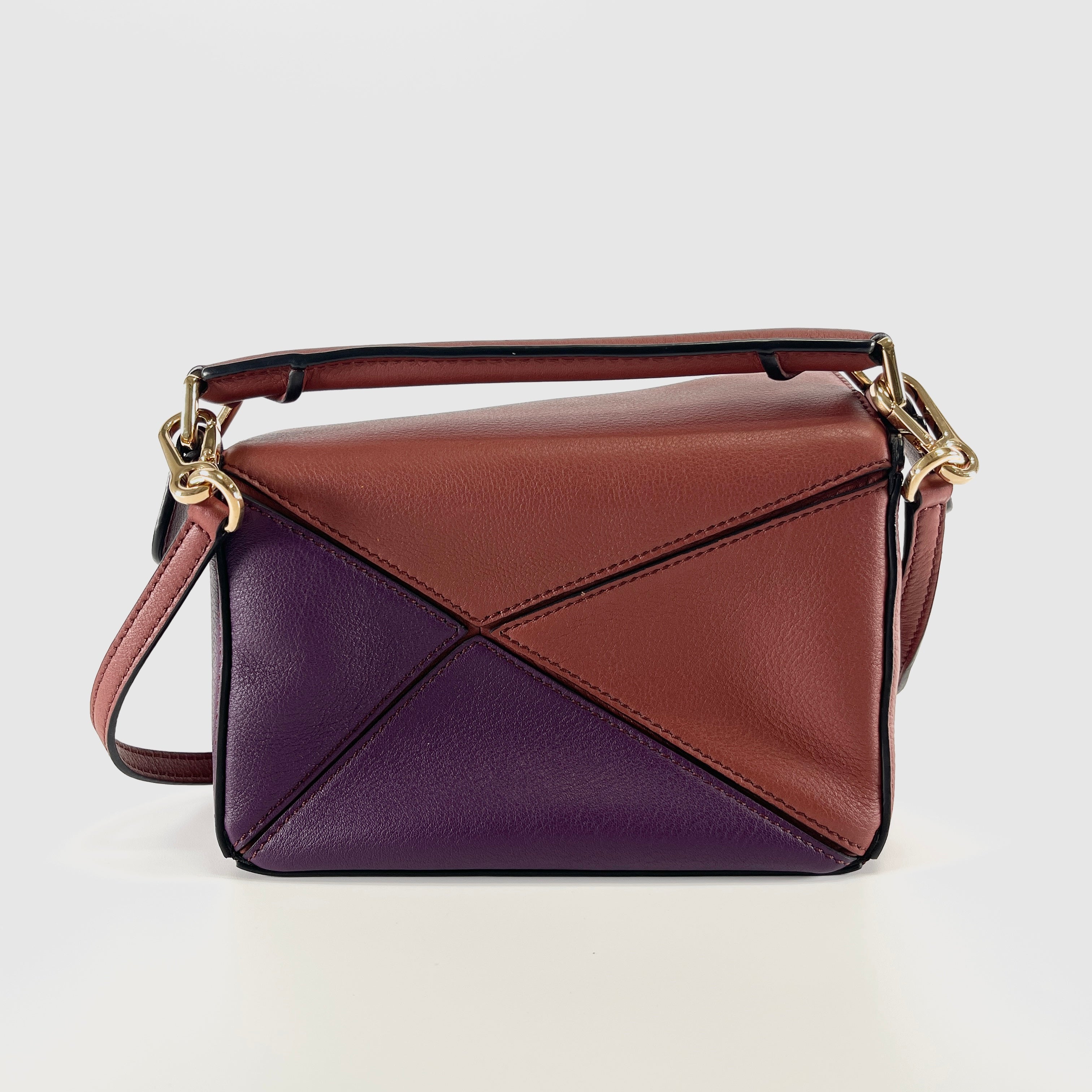 2605 secondhand LOEWE mini Puzzle bag leather 2WAY hand bag Brown × purple