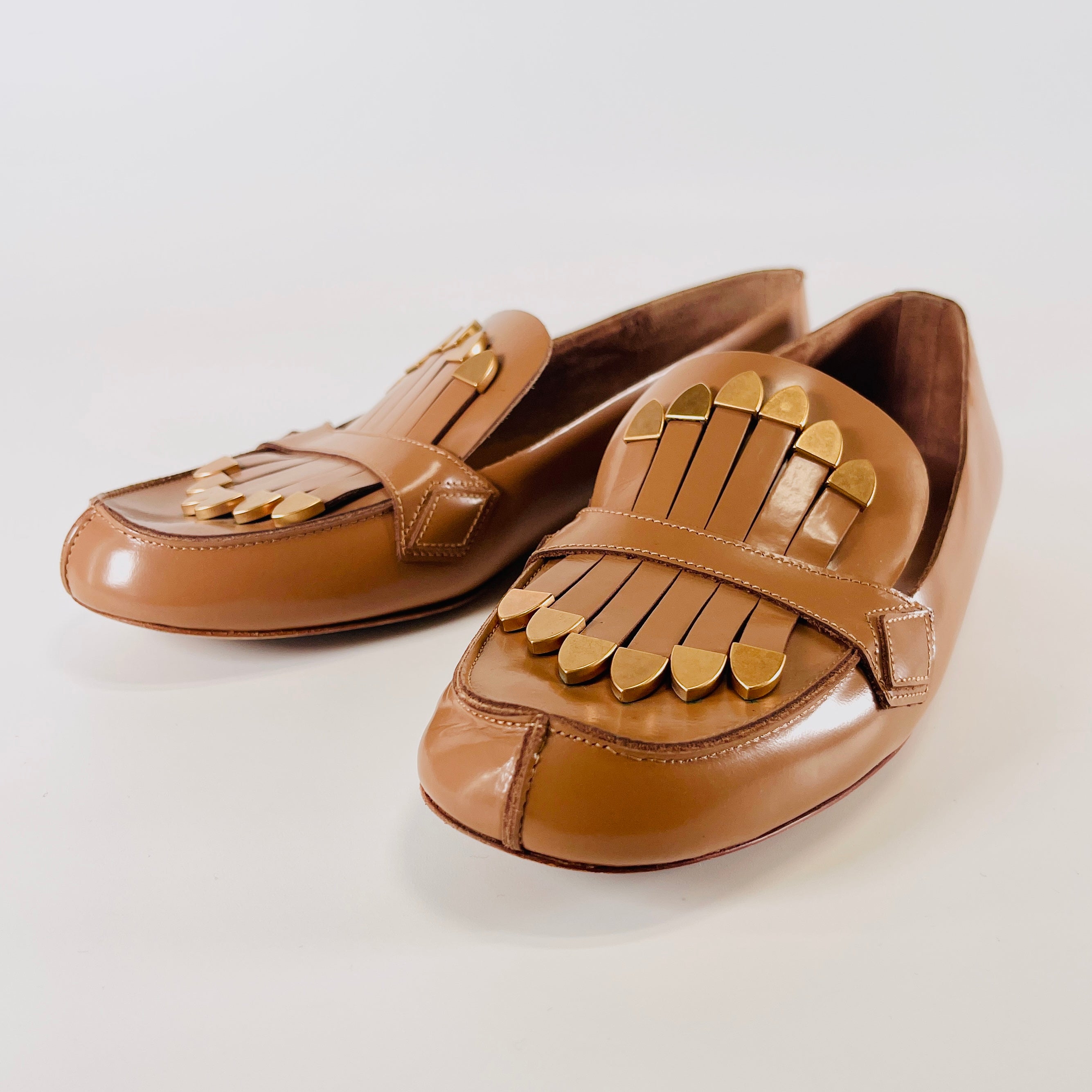 2607 secondhand Chloe leather Loafers 35 Women's beige tassel