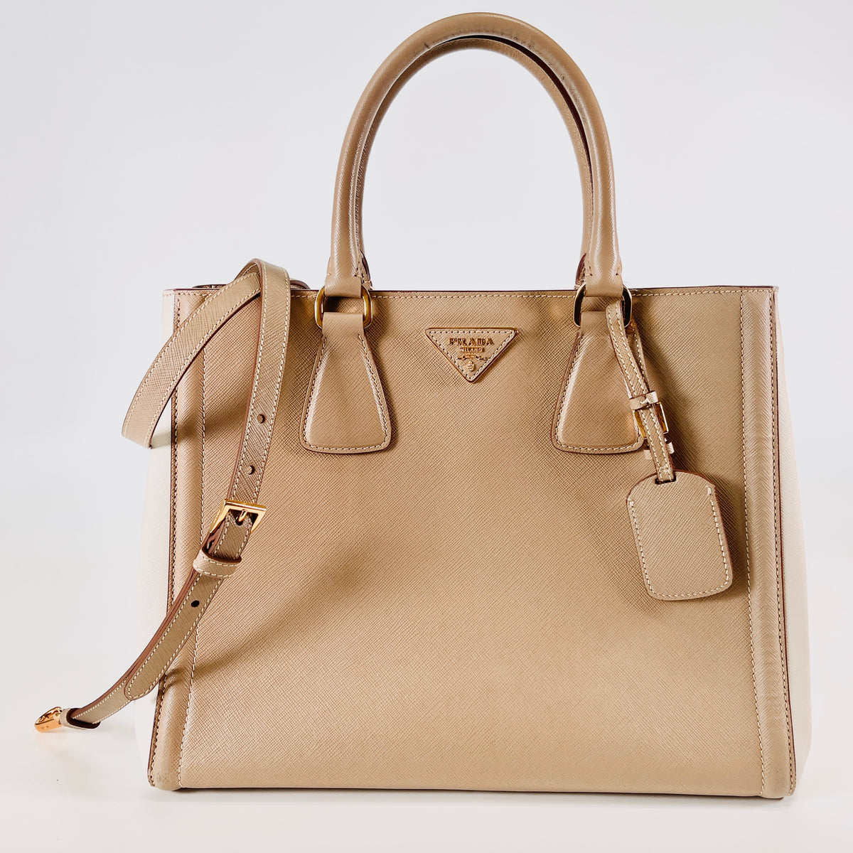 2608 secondhand PRADA Galleria beige leather 1BG007