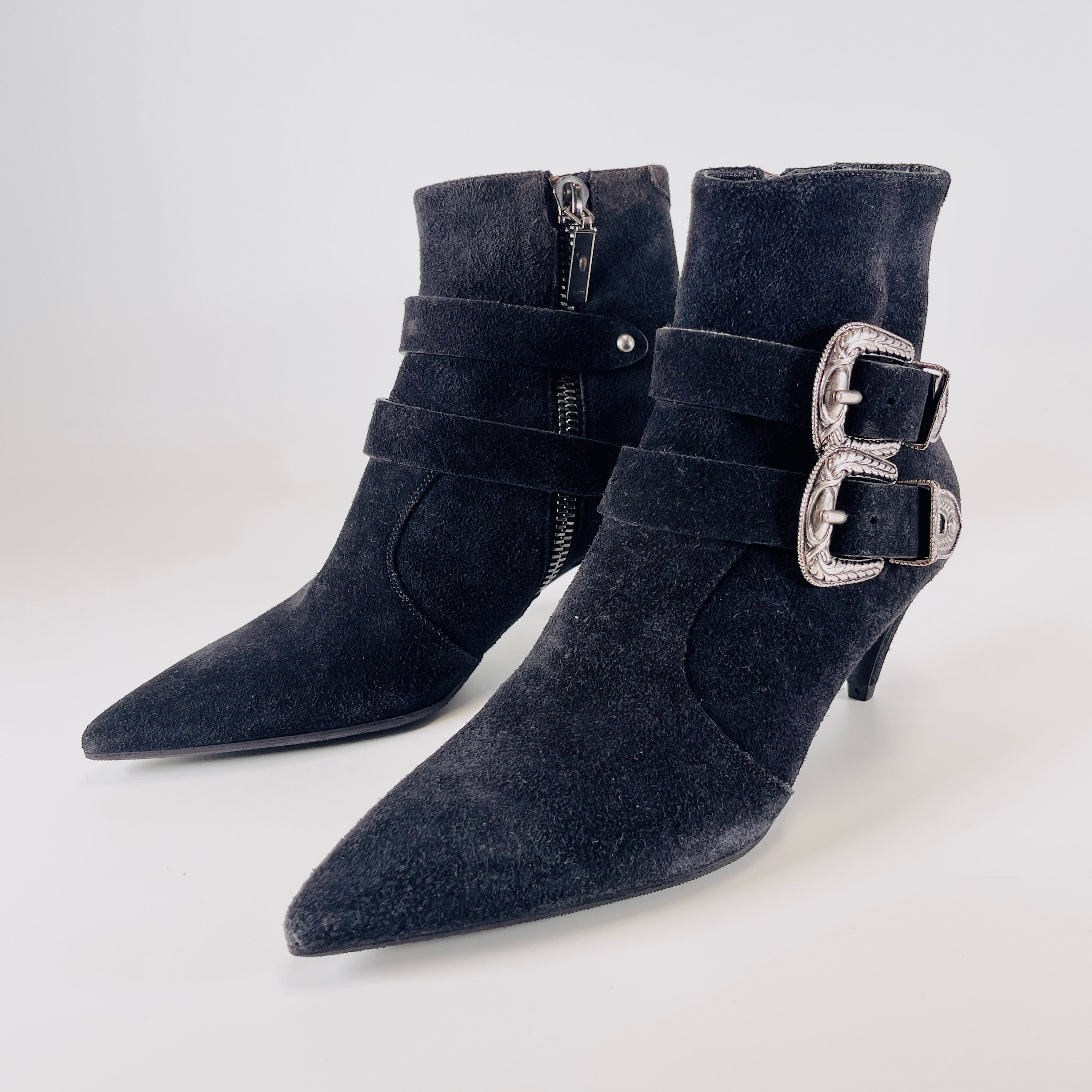 2605 secondhand SAINTLAURENT Saint Laurent Paris suede short boots 37 Women's black 554650 box belt