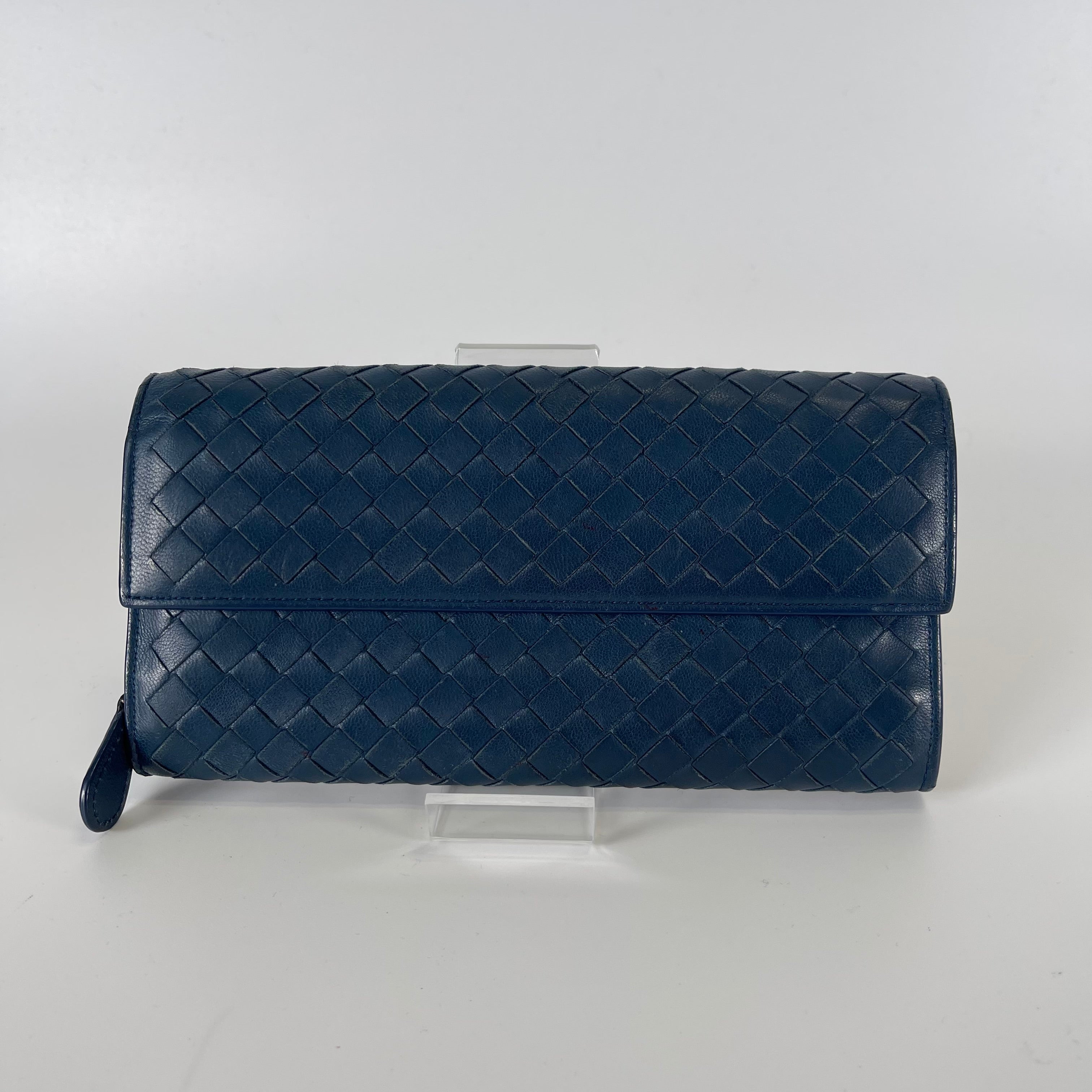 2506 Bottega Veneta Long Wallet Blue Intrecciato