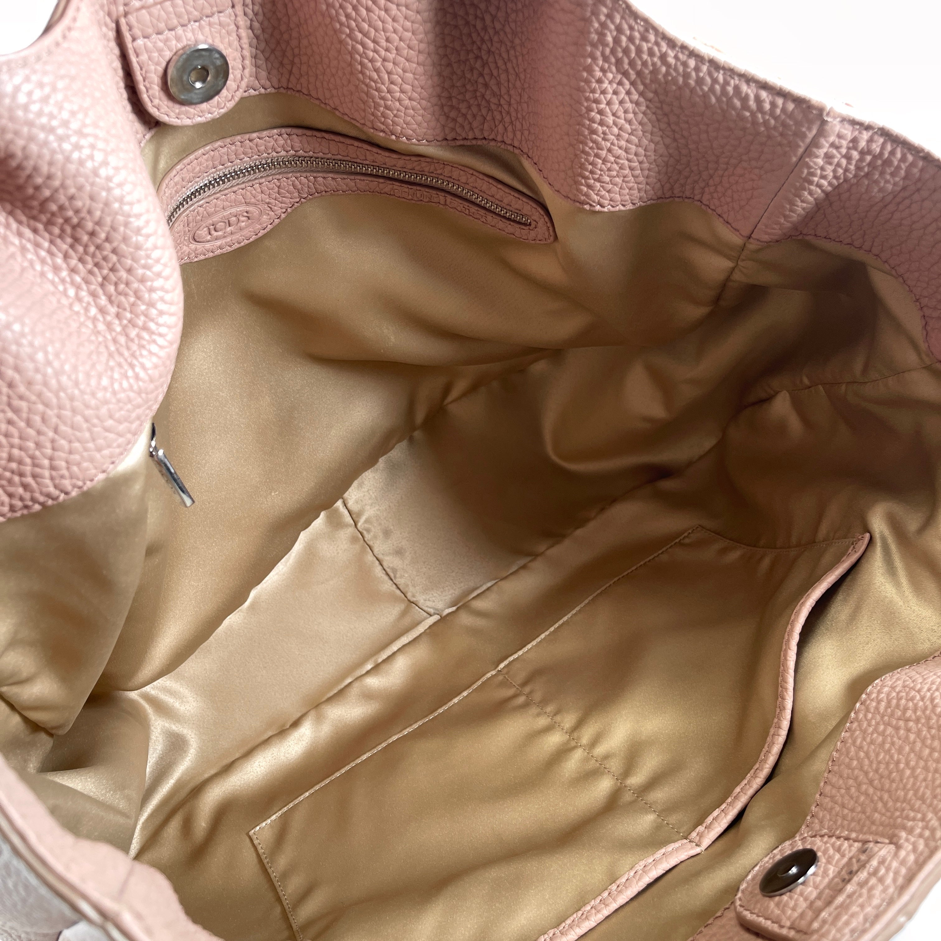 2606 secondhand TOD'S logo shopping bag leather Tote Bag beige