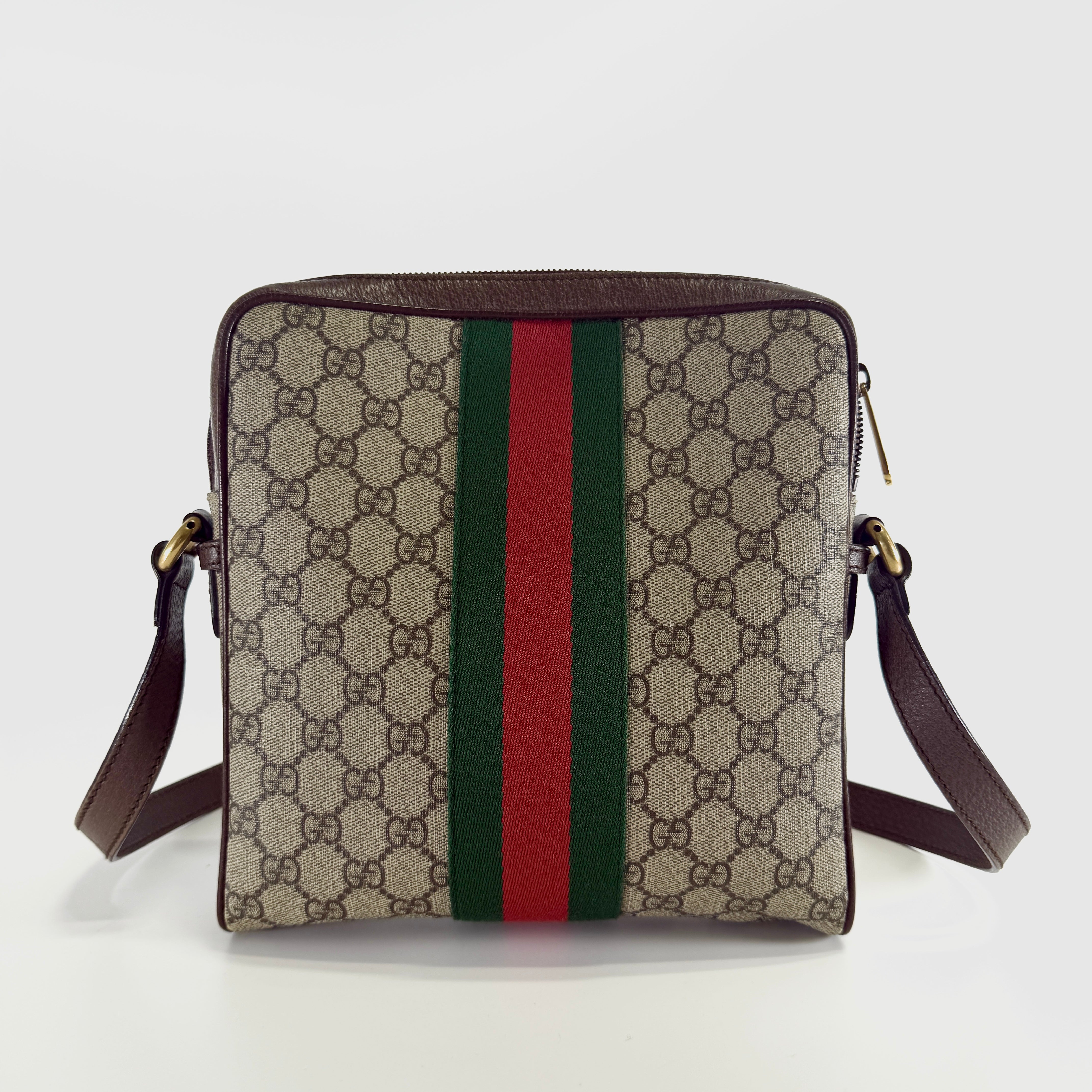 2607 secondhand GUCCI GG Supreme Ophidia PVC× leather Shoulder bag beige × Brown 547926