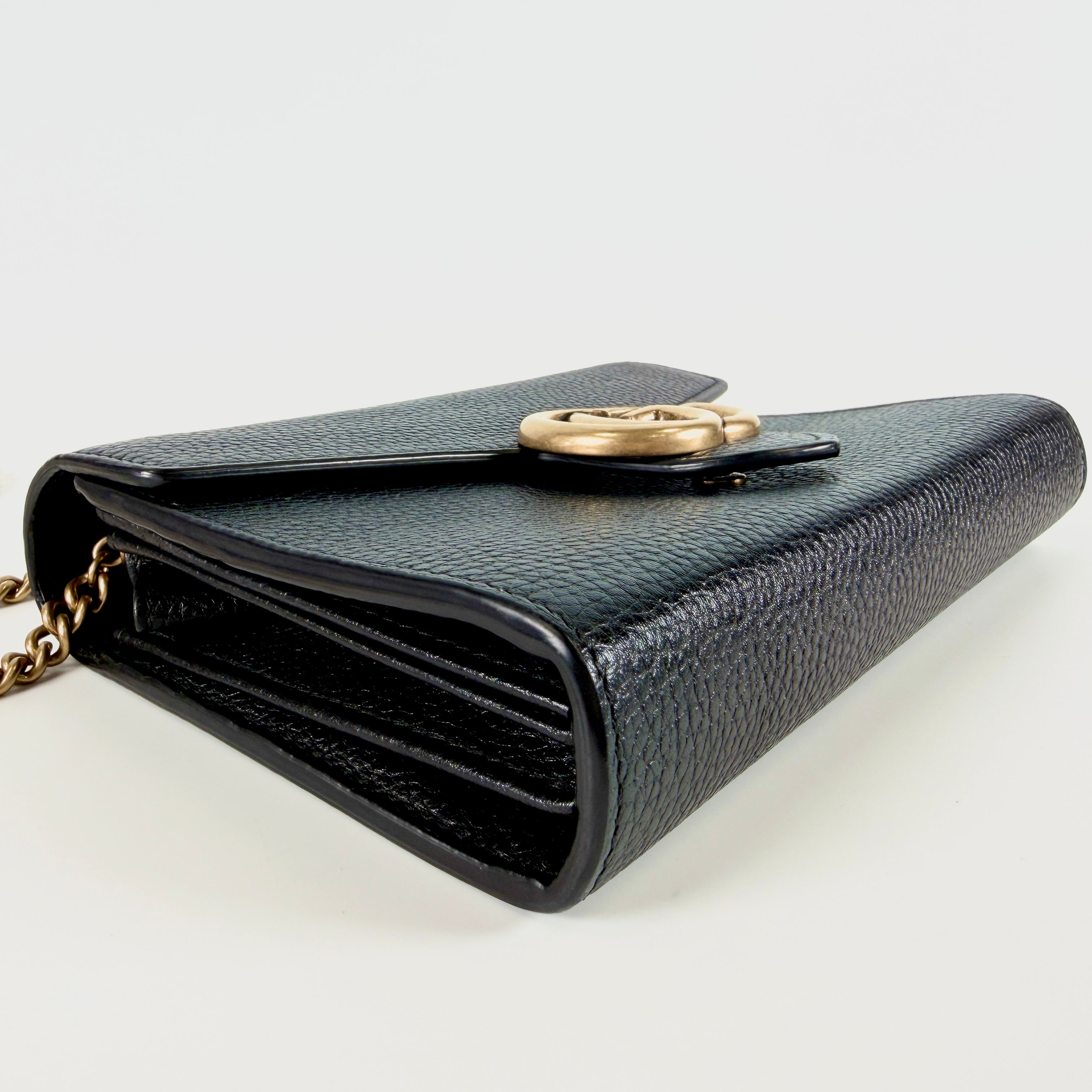2606 secondhand GUCCI GG Marmont leather Chain Wallet black 779777 Outlet mark