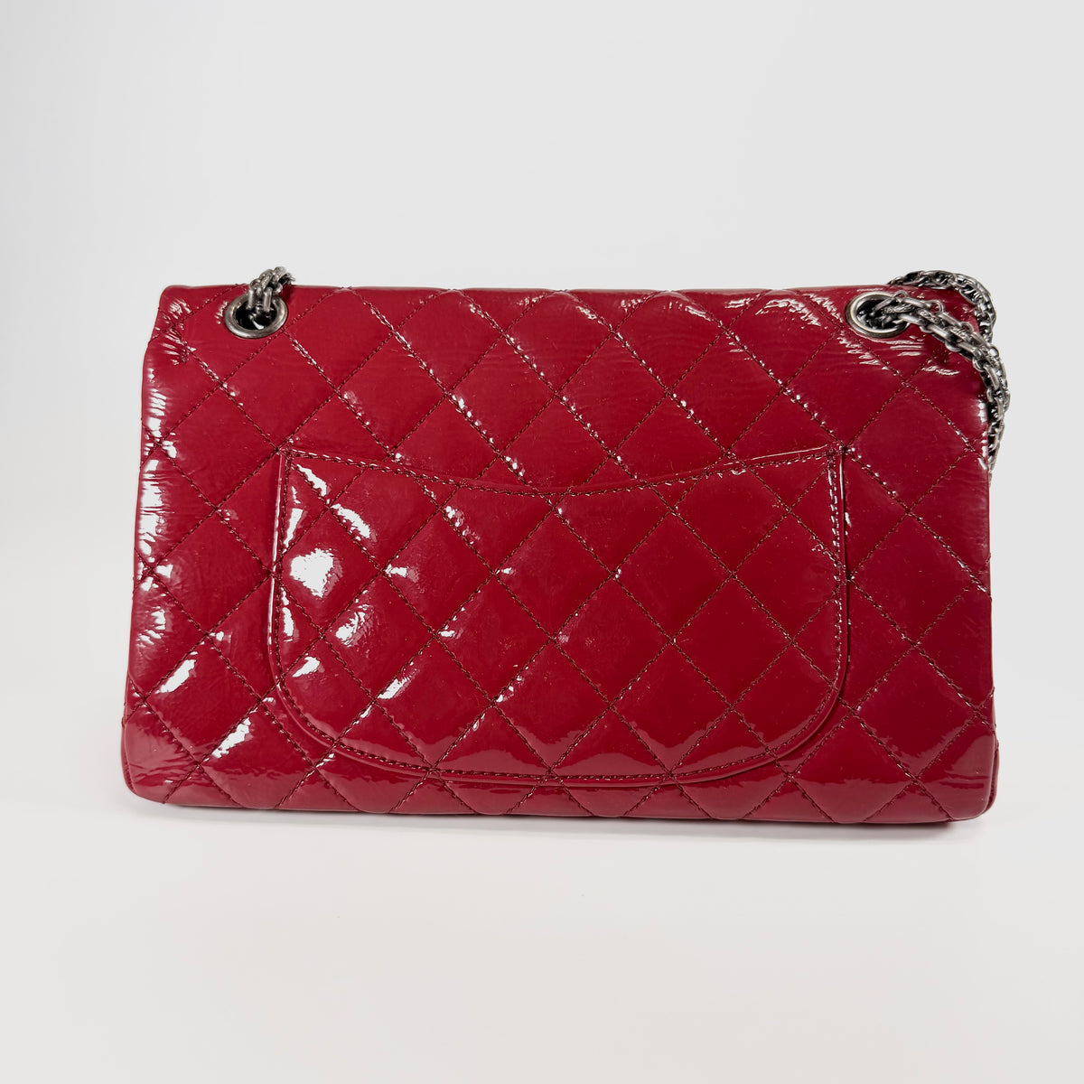 2608 secondhand CHANEL Matelasse 2.55 Large Patent Leather Double Flap double Chain Bag Red gun metallic metal fittings 14201005 14 A37587