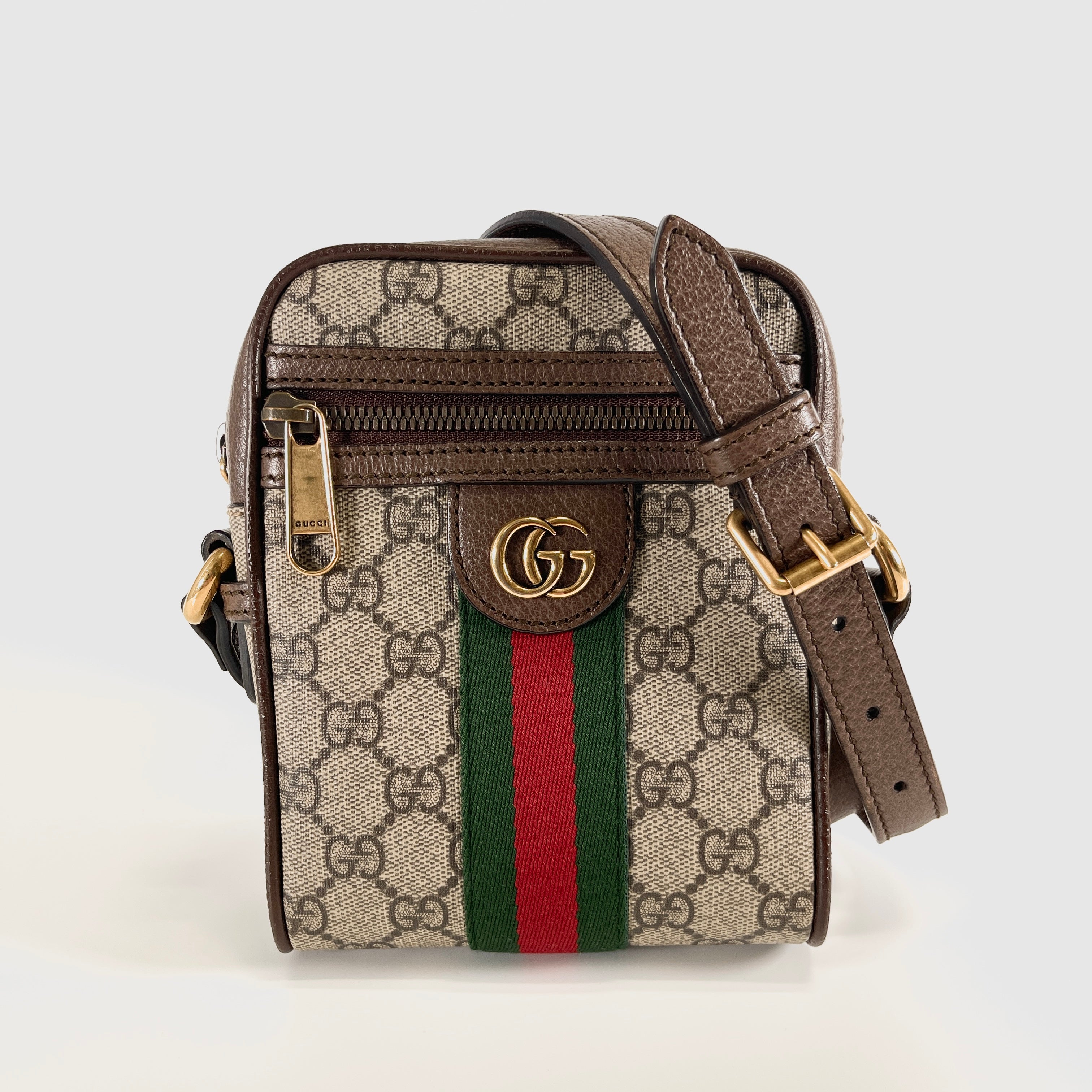 2605 secondhand GUCCI GG Supreme Ophidia PVC× leather Shoulder bag Brown 598127