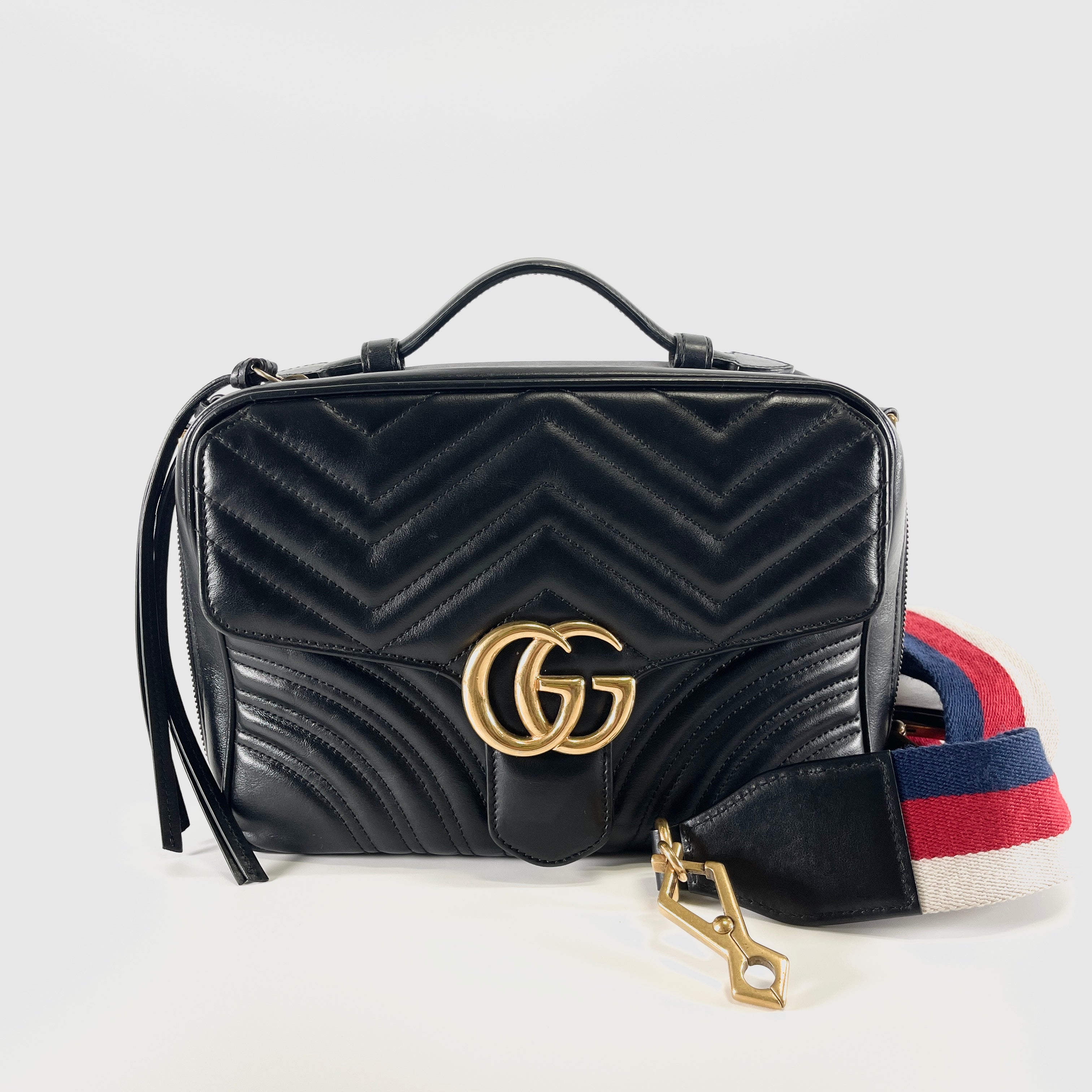 2606 secondhand GUCCI GG Marmont leather 2WAY hand bag black 498100