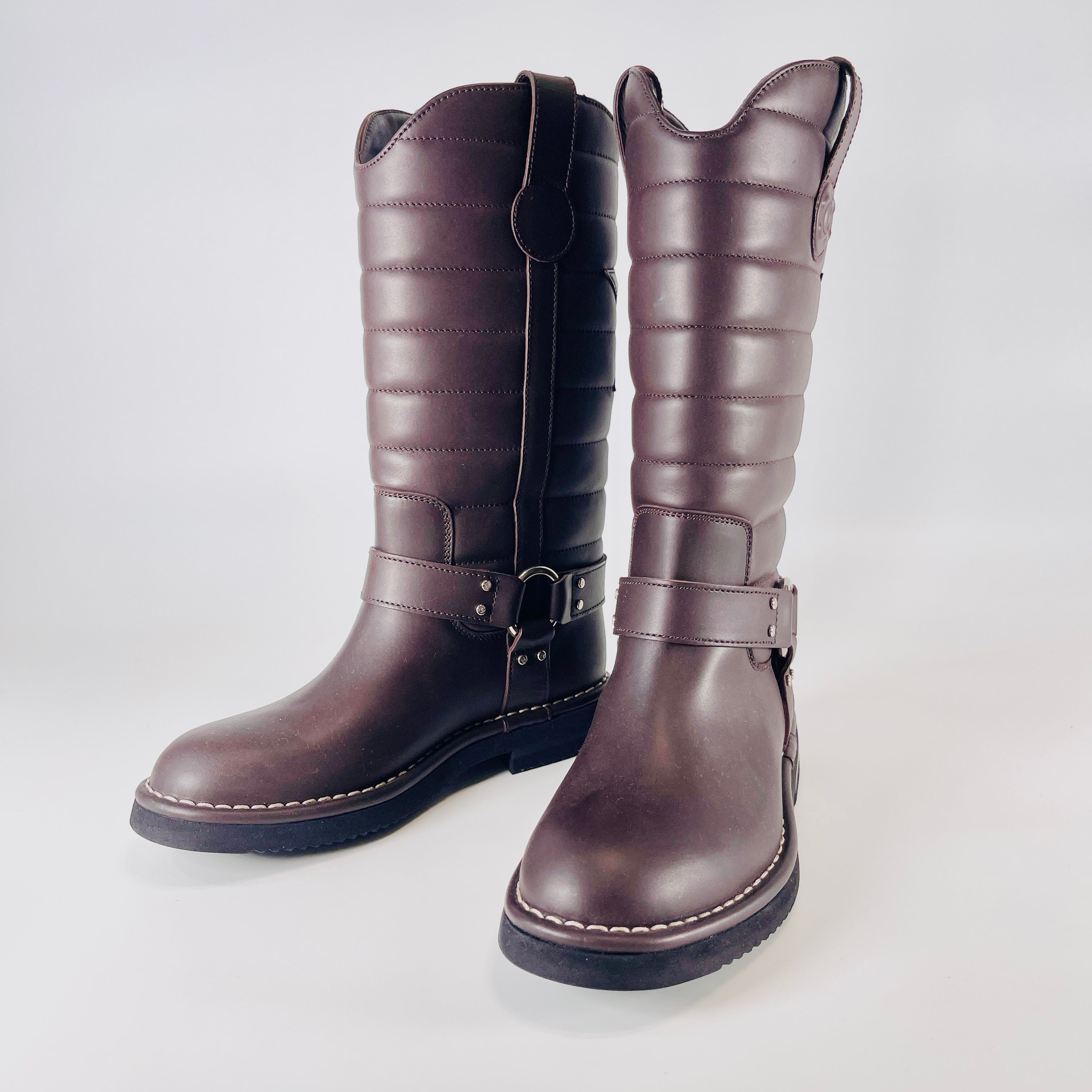 2606 secondhand CHANEL Cocomark leather long boots 36 Women's Brown G30209 Ini