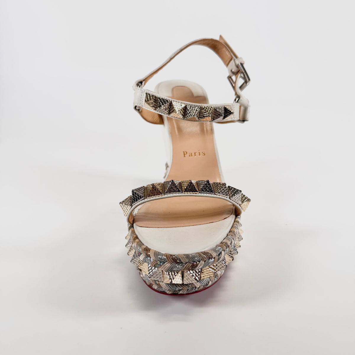 2607 secondhand Christian LouboutinChristian Louboutin Kuro leather Wedge sole Sandals 39 Women's white spy studs drawstring dust bag parts ? Galle
