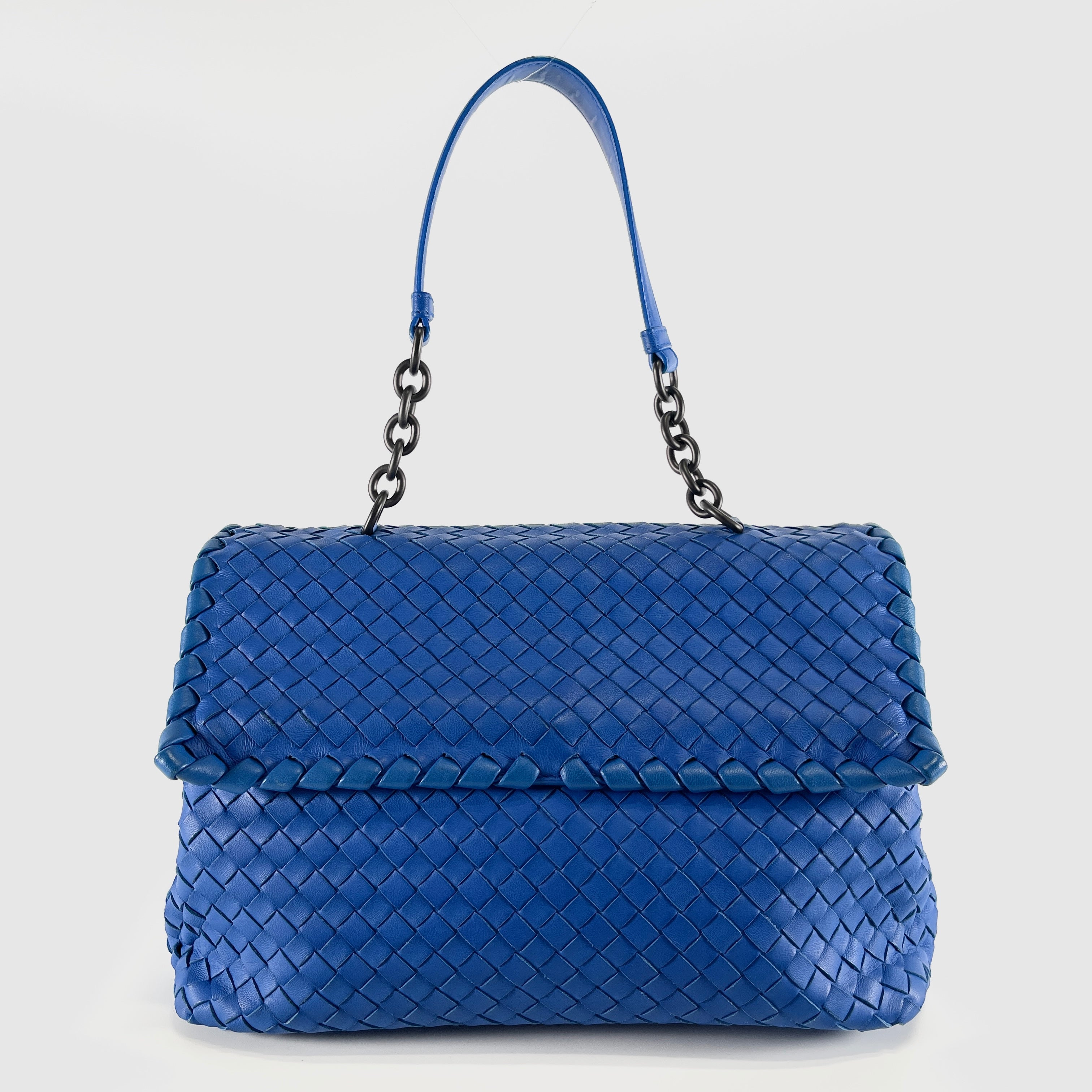 2606 secondhand BOTTEGAVENETA Intrecciato Olympia leather Chain Shoulder Bag blue mirror With