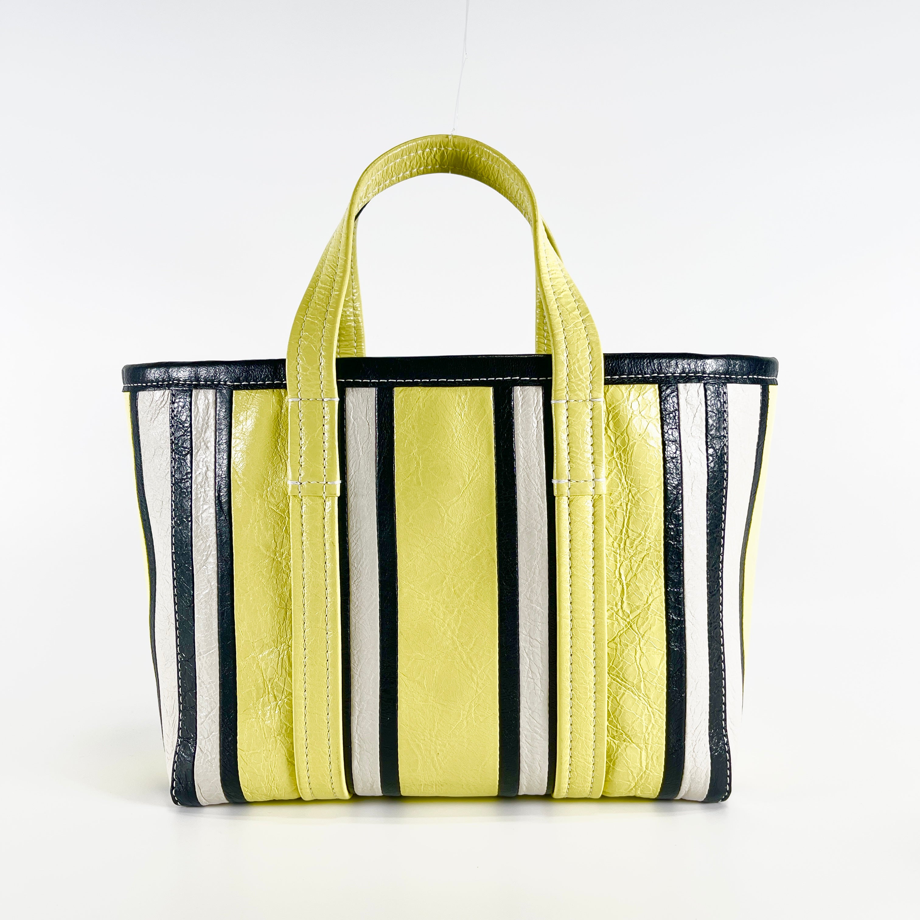 2605 secondhand BALENCIAGA stripe Bazaar Shopper Yellow