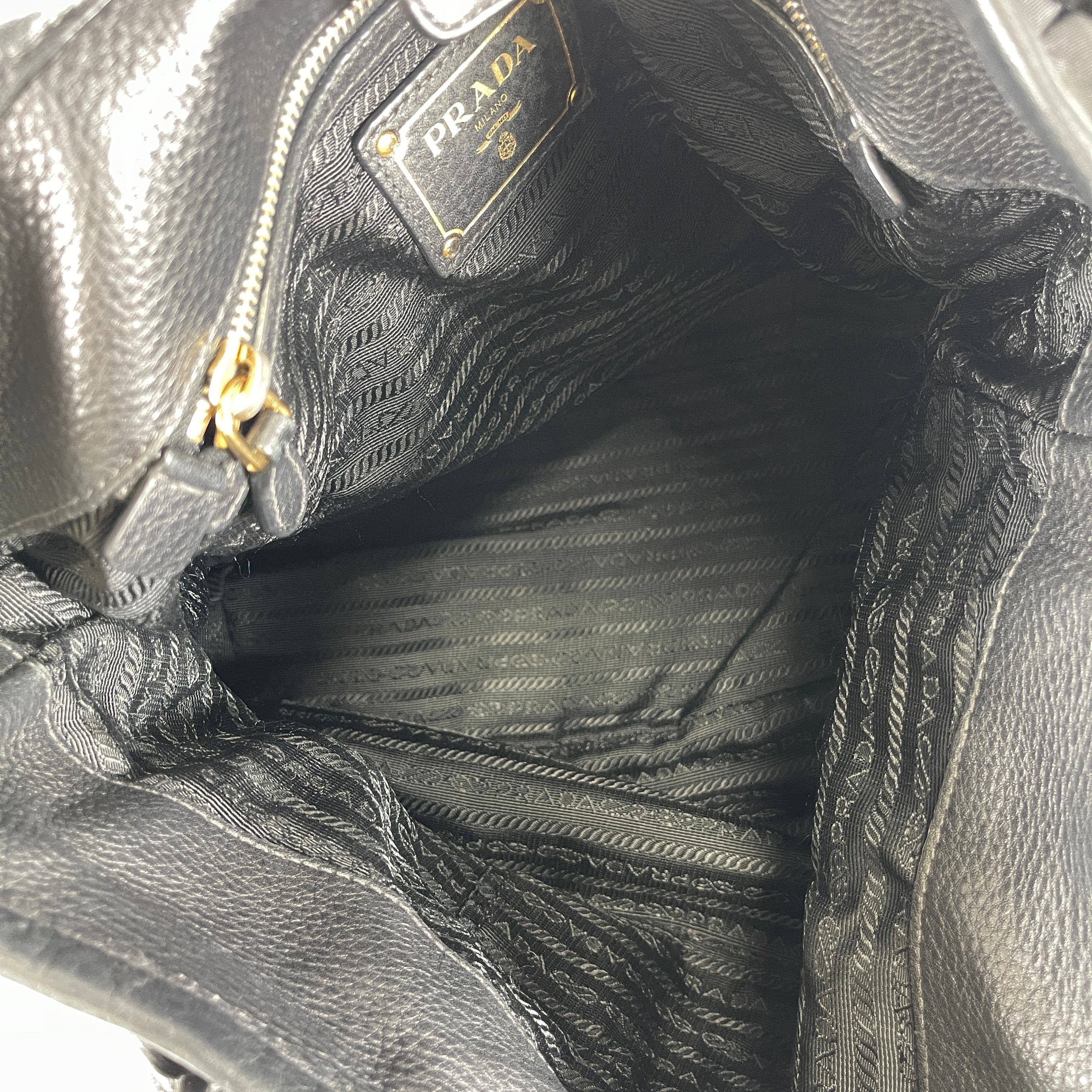 2604 secondhand PRADA 2WAY nylon Tote black × gold