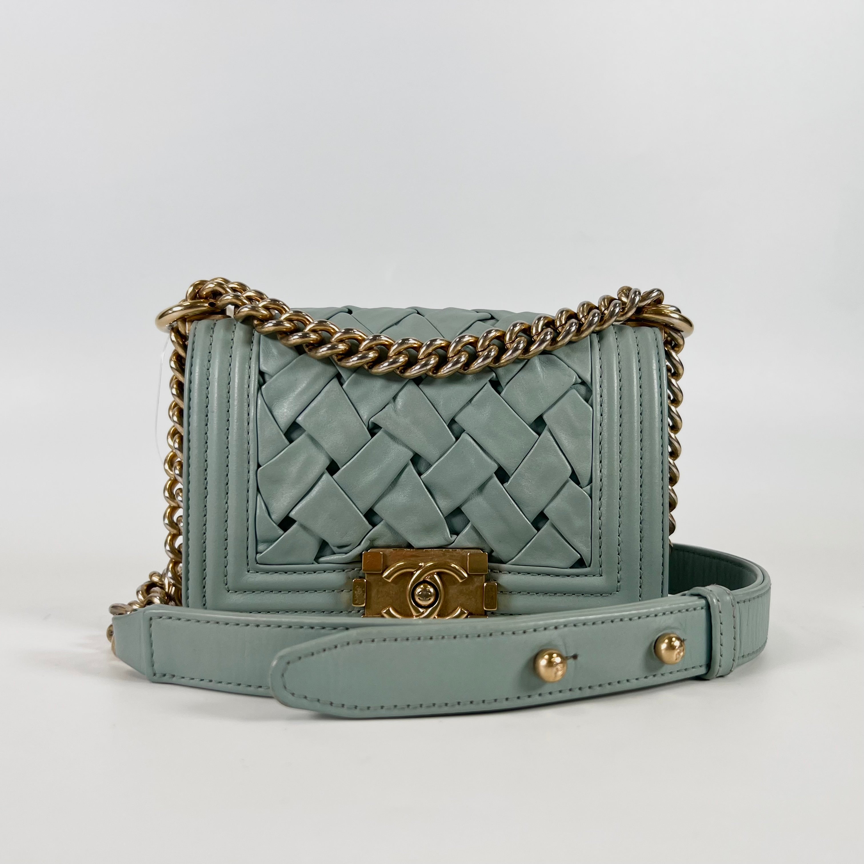 2509 CHANEL BoyChanel Lamb Mini Chain Shoulder Bag Light Blue
