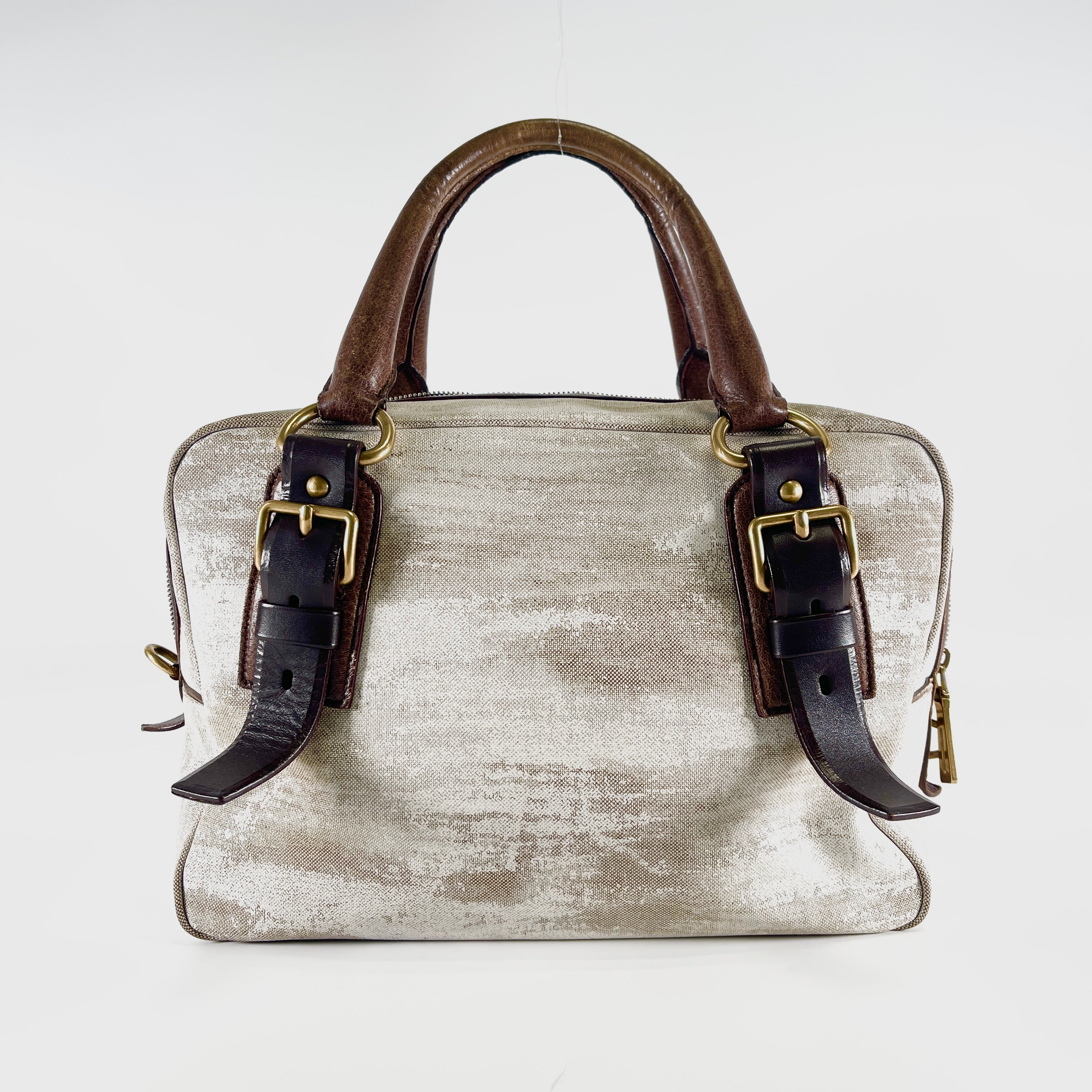 2604 secondhand PRADA Boston bag canvas white Brown