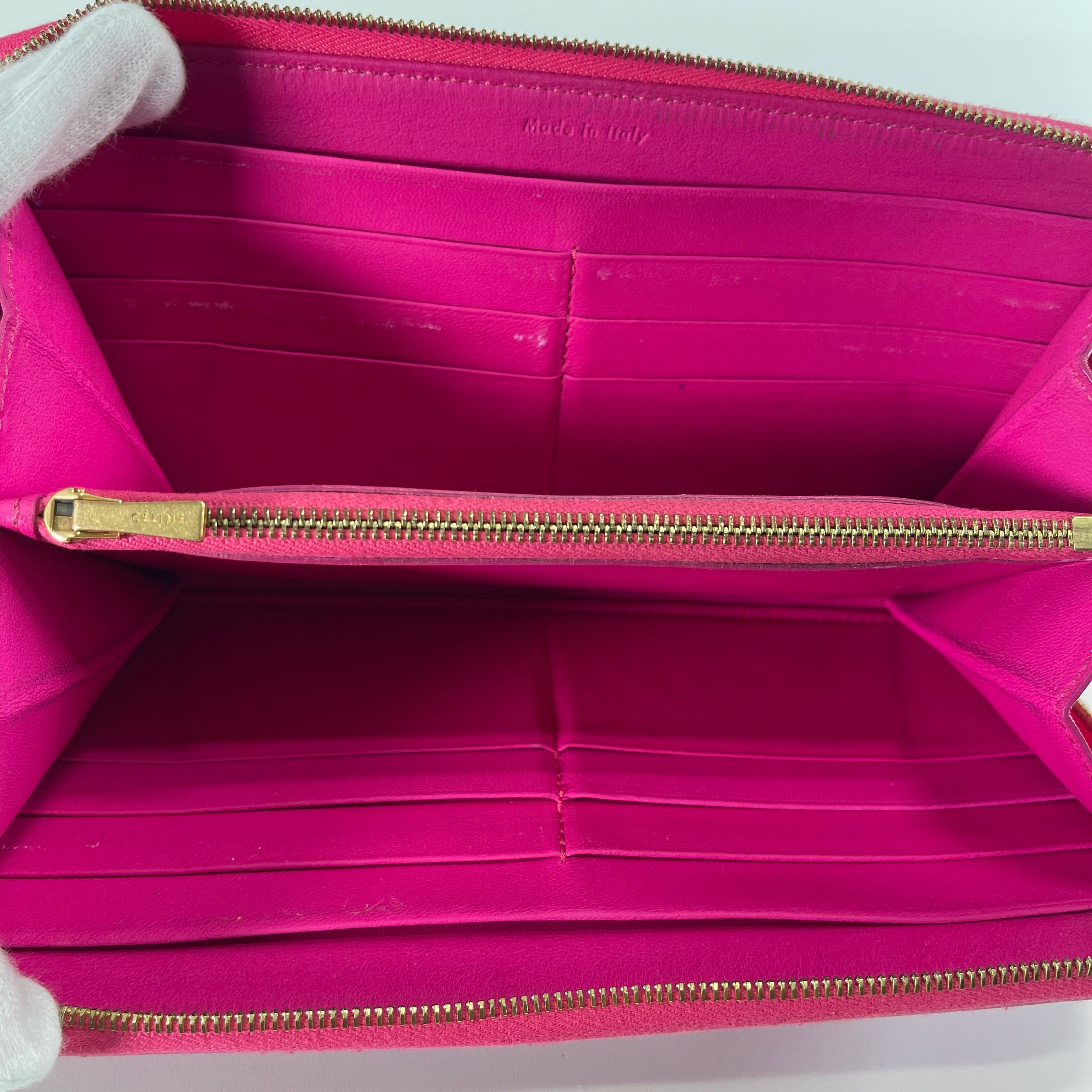2605 secondhand CELINE leather Long Wallet pink Greige