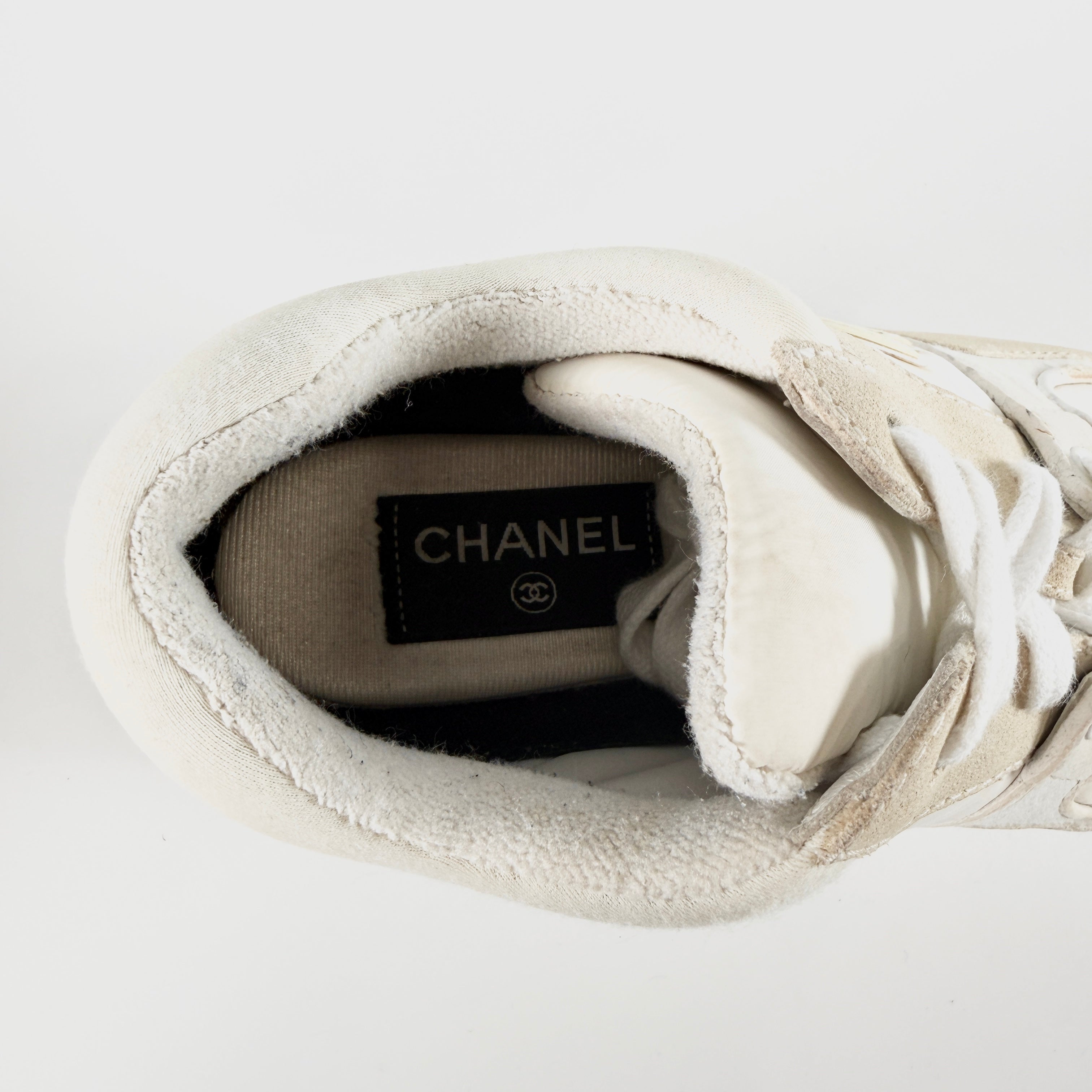 2605 secondhand CHANEL Cocomark suede × fabric sneakers 35 Women's ivory G34360