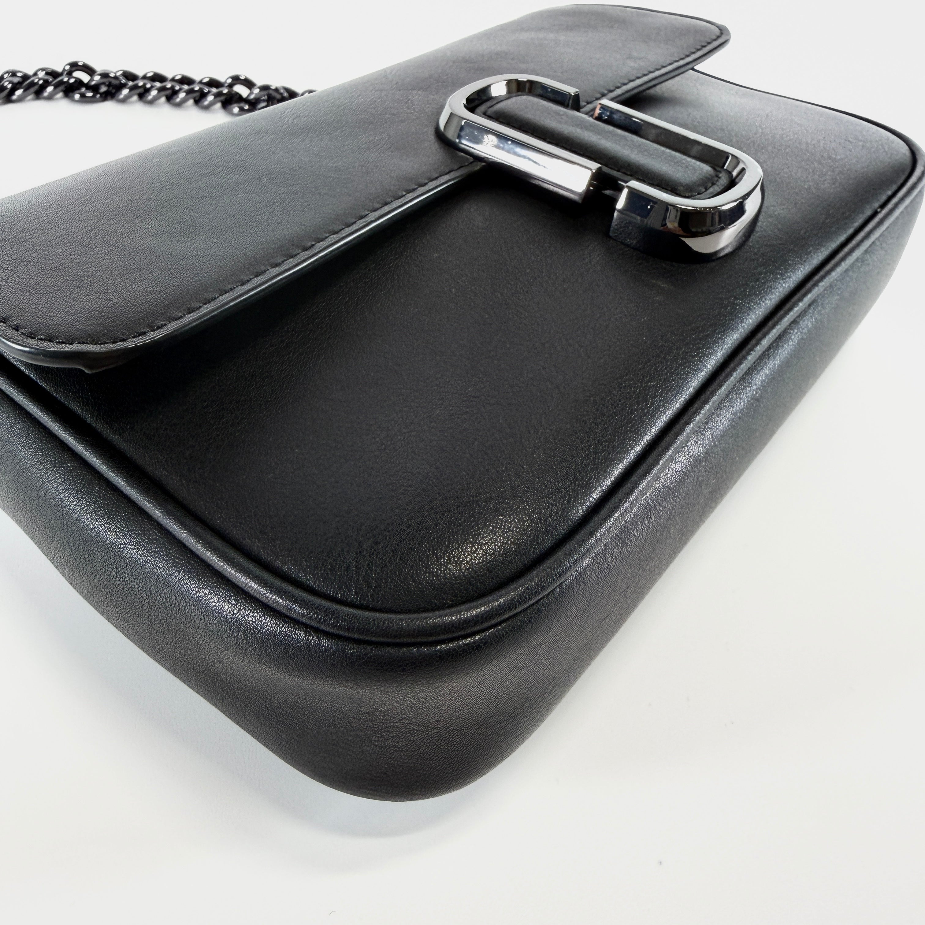 2607 secondhand MARCJACOBS black leather Chain Shoulder Bag