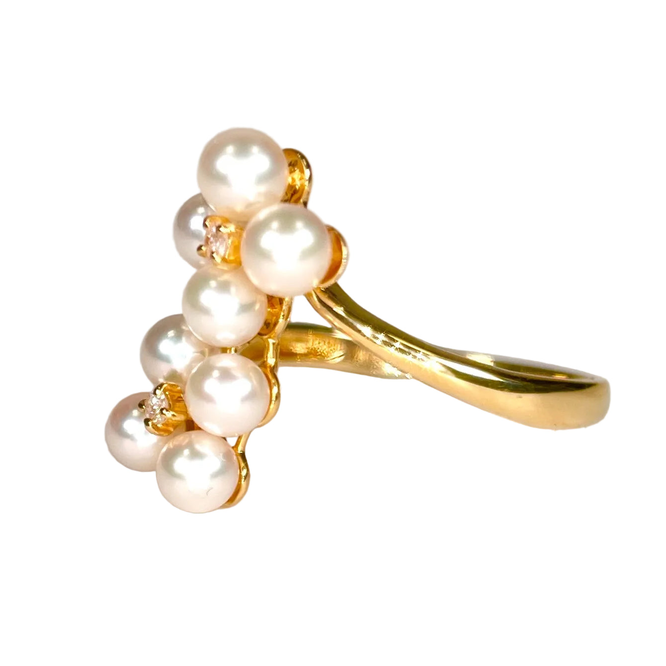 2512 secondhand  ring K18YG 19 Pearl 4mm Diamond Total 3.3g