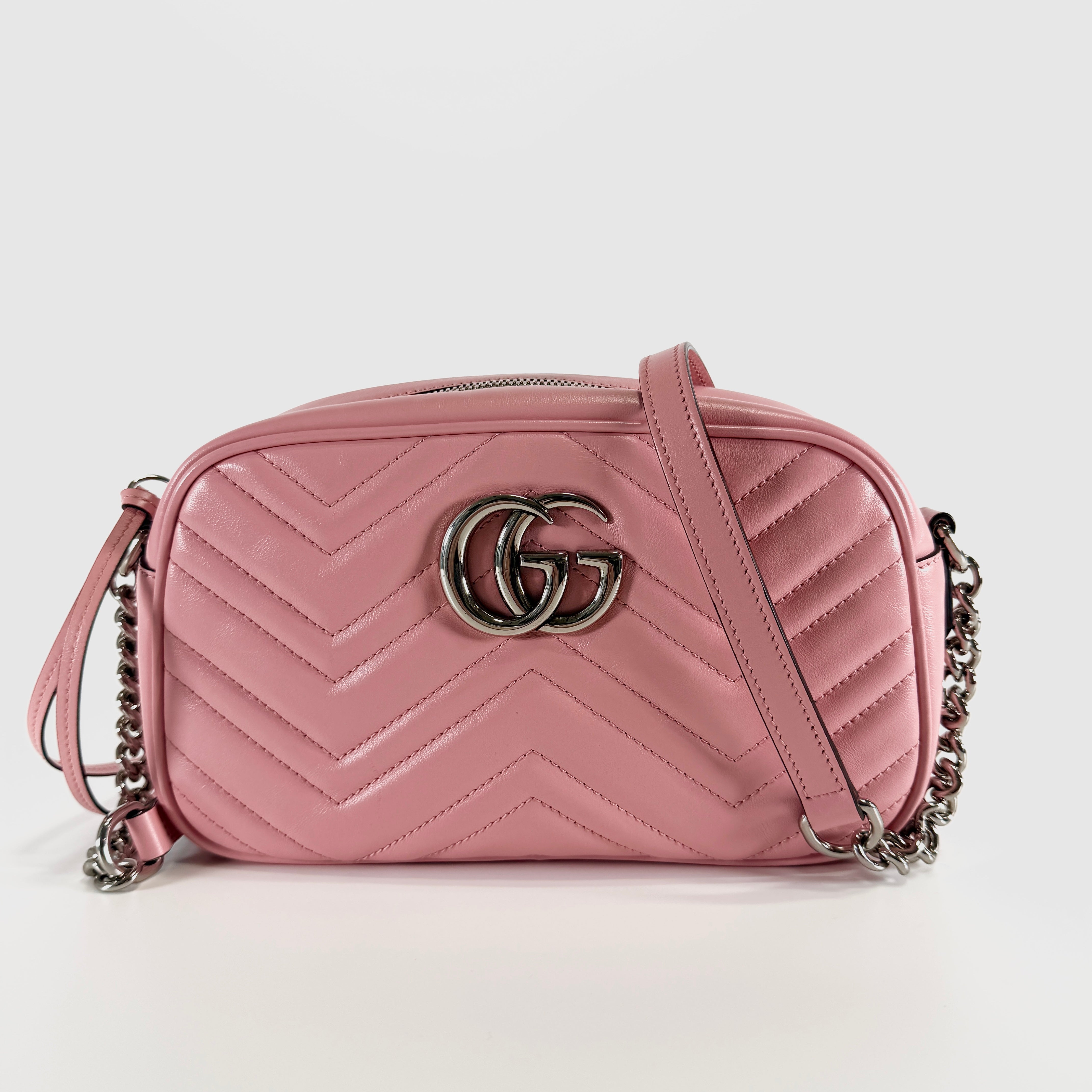2605 secondhand GUCCI 447632 GG Marmont pink quilting Small camera bag