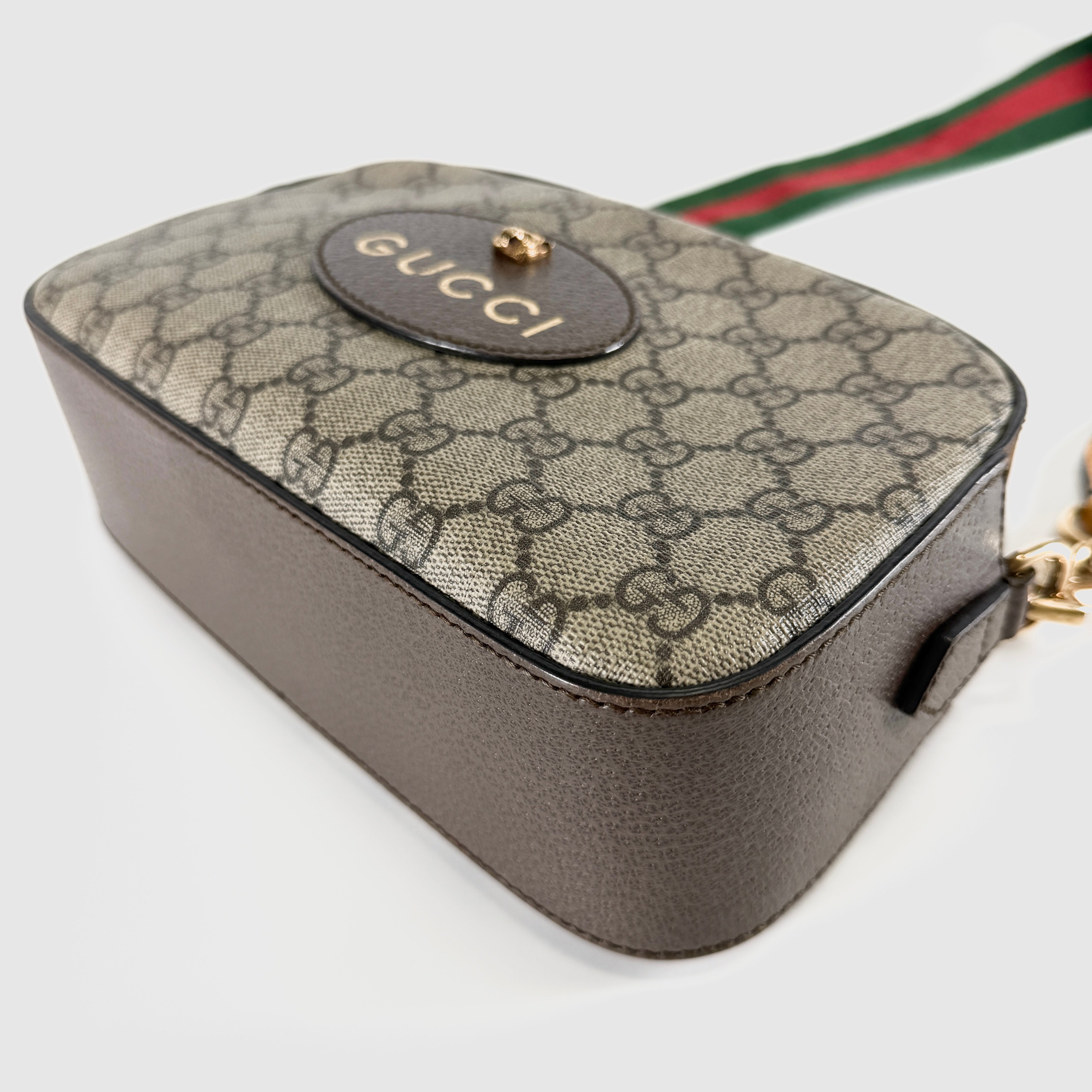 2607 secondhand GUCCI GG Supreme Tiger Head PVC× leather Shoulder bag Brown 476466