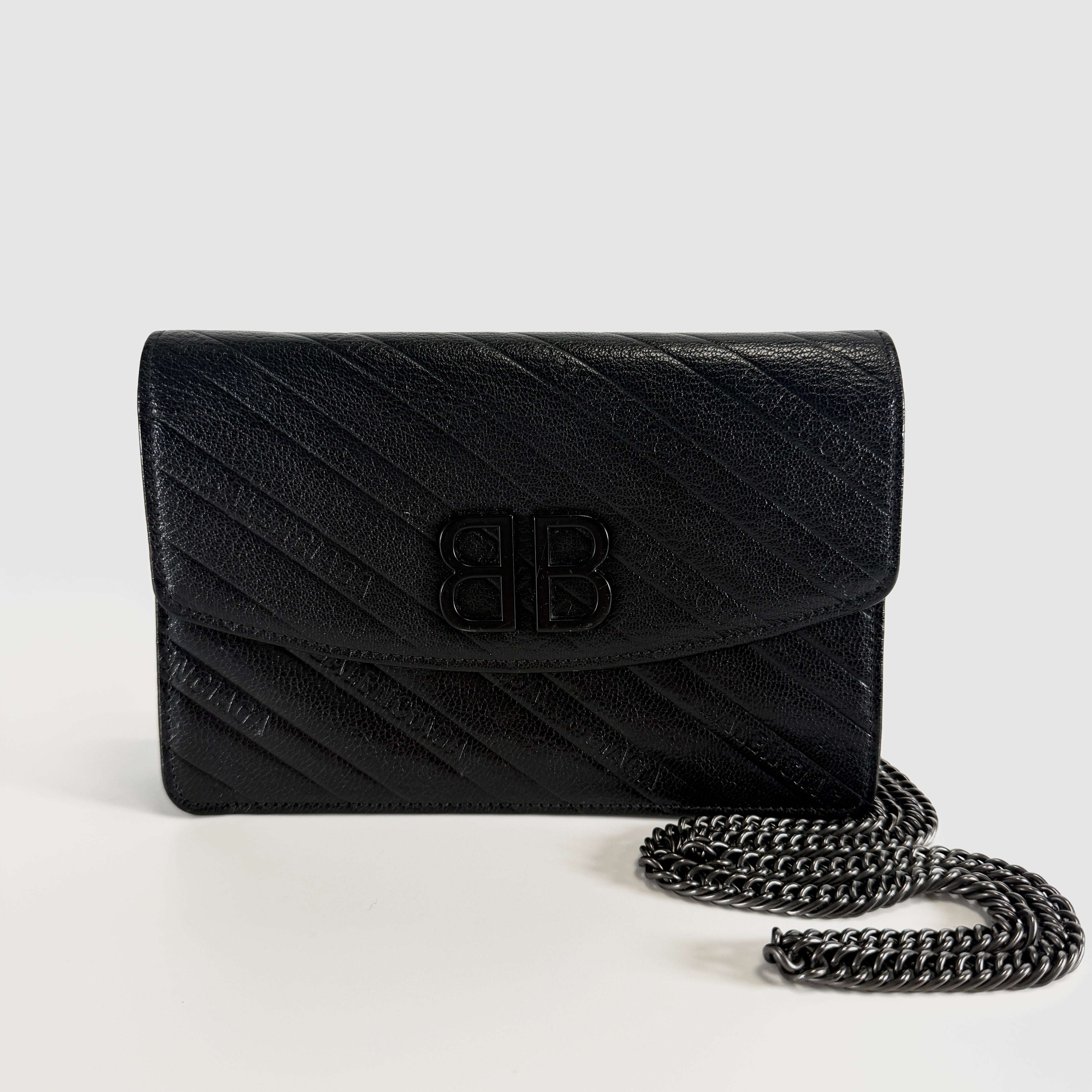 2607 secondhand BALENCIAGA BB leather Chain Shoulder Bag black 561507