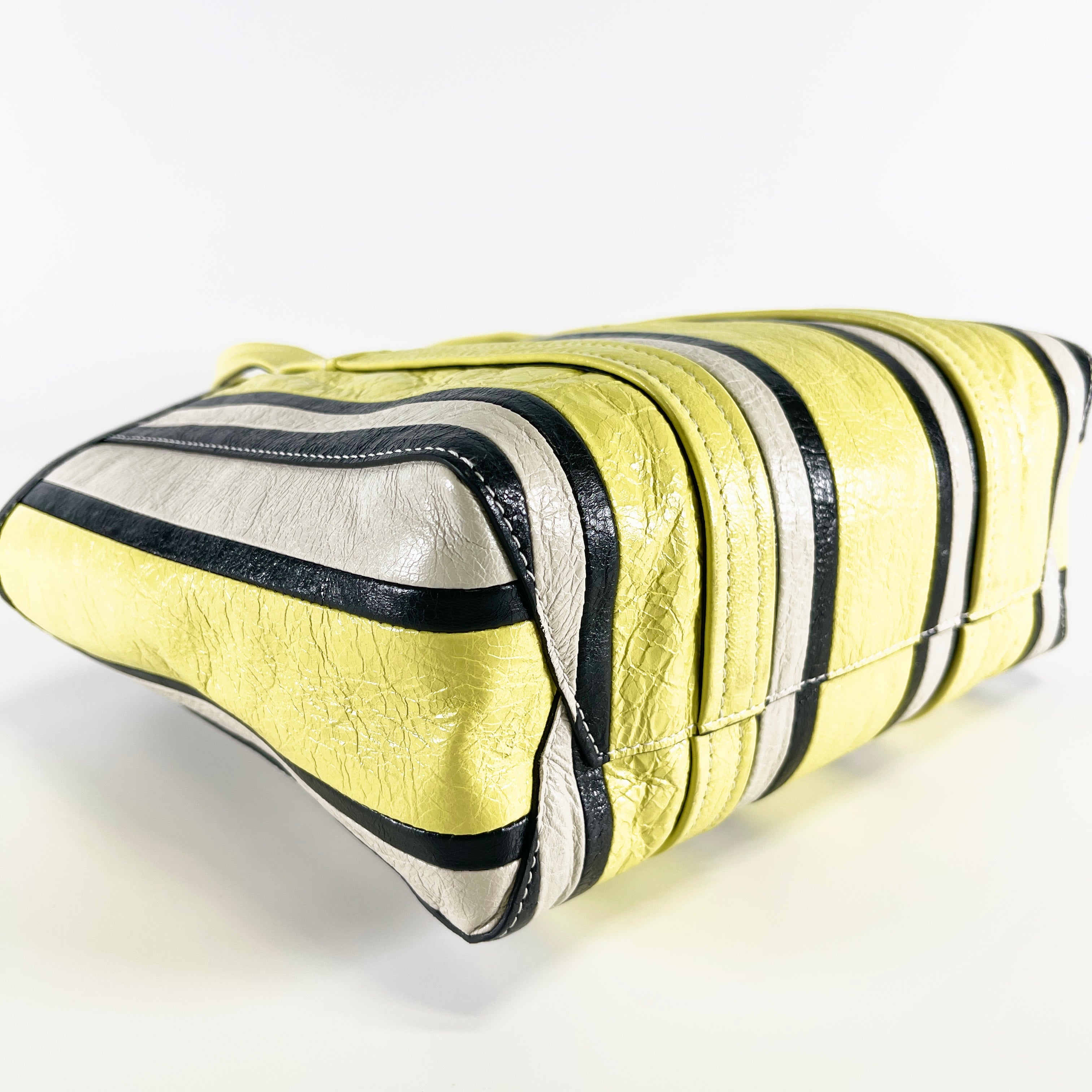 2605 secondhand BALENCIAGA stripe Bazaar Shopper Yellow
