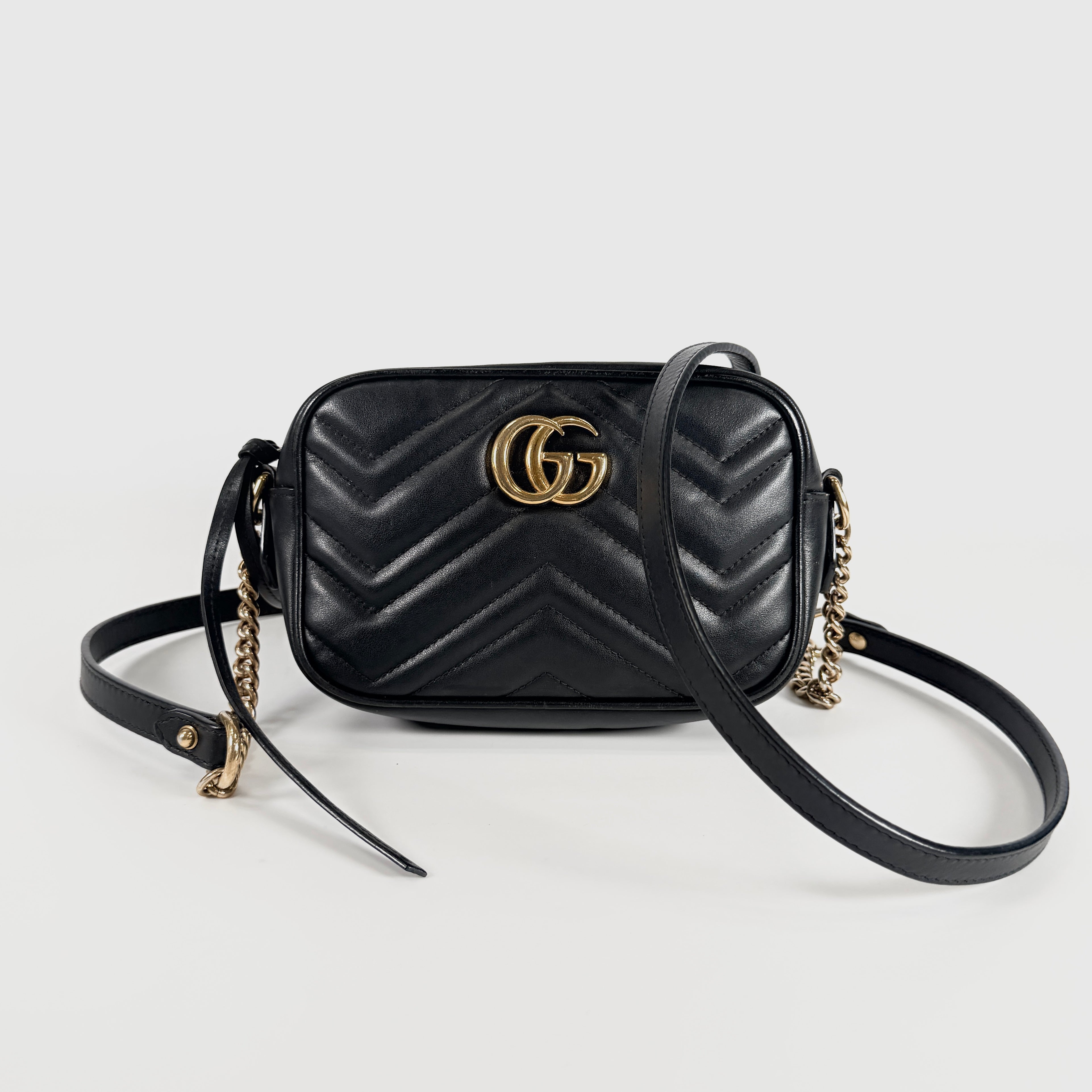 2607 secondhand GUCCI GG Marmont camera bag shoulder leather black