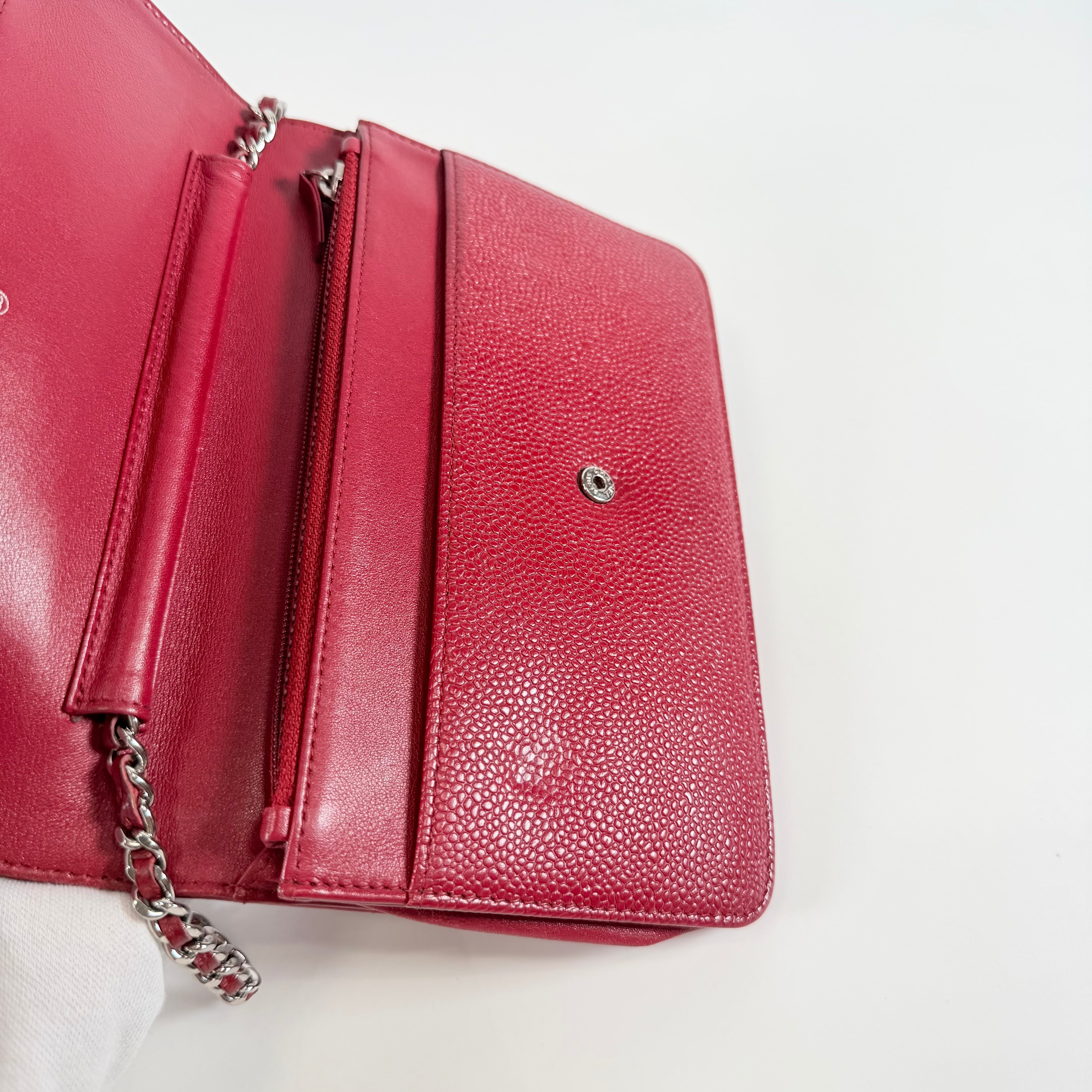 2608 secondhand CHANEL Cocomark caviar skin Chain Wallet Red Silver metal fittings 15456105 15