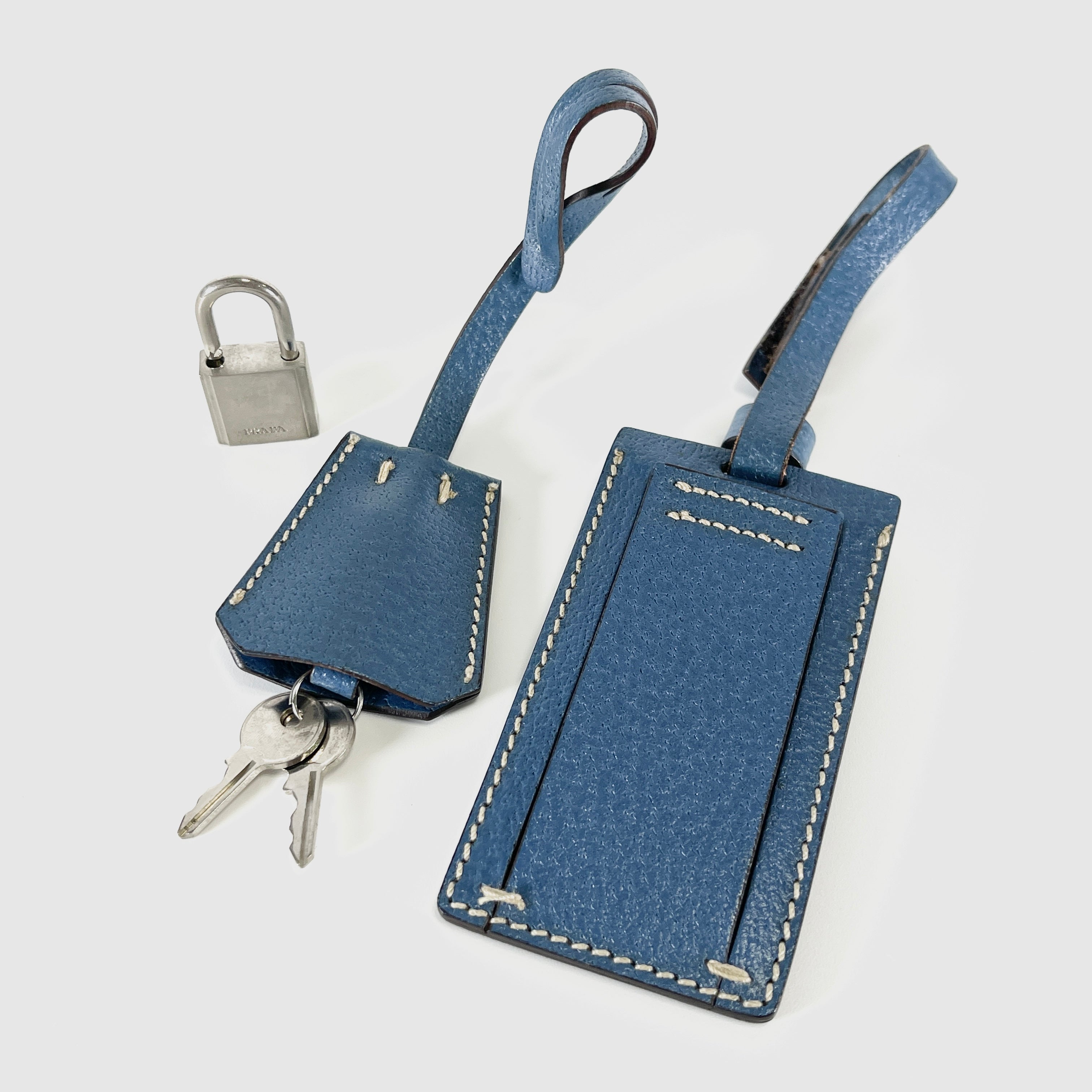 2604 secondhand PRADA canvas / leather business beige blue
