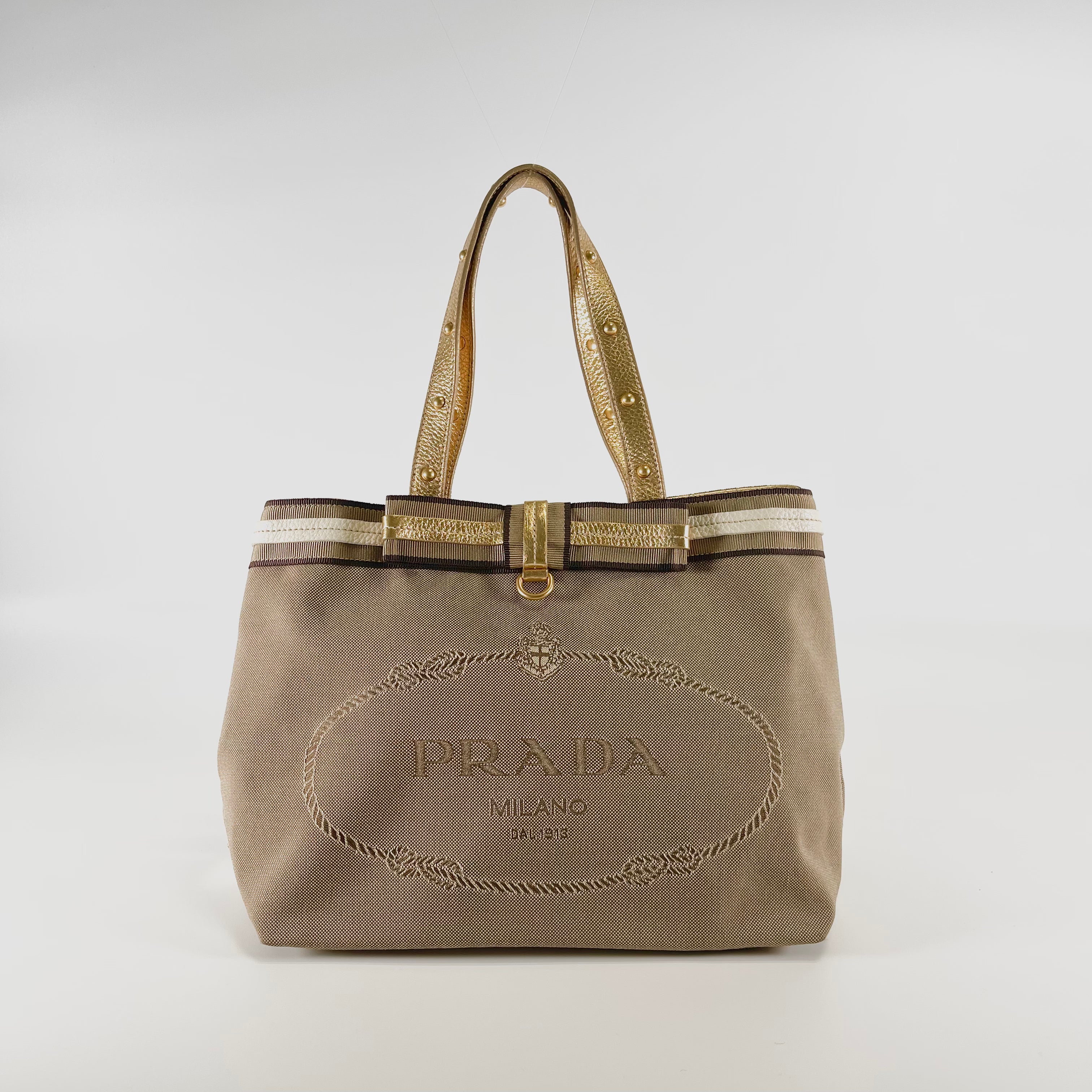 2601 secondhand PRADA Ron logo Tote Bag Jacquard
