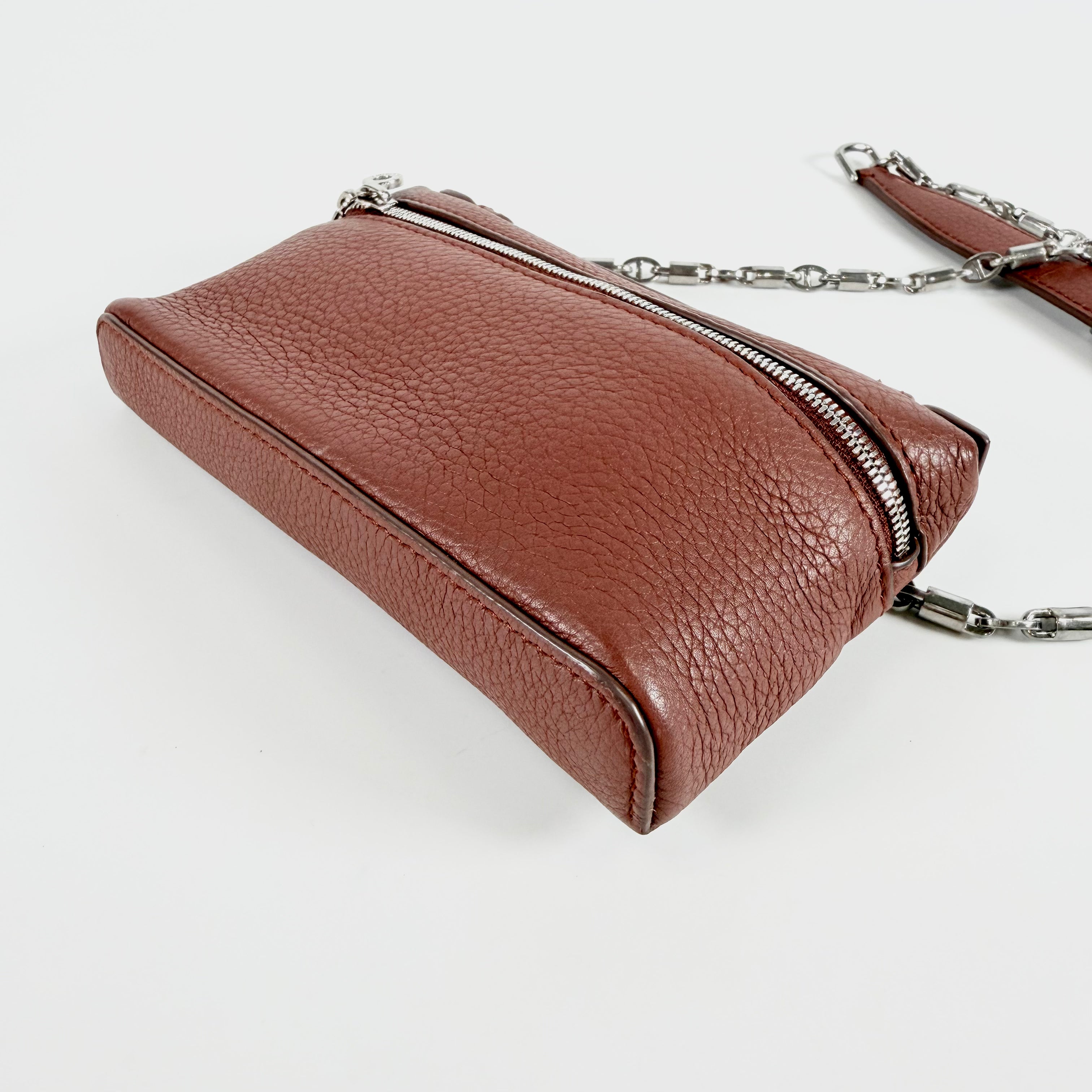 2608 secondhand Loro Piana St pocket leather Chain Shoulder Bag Brown