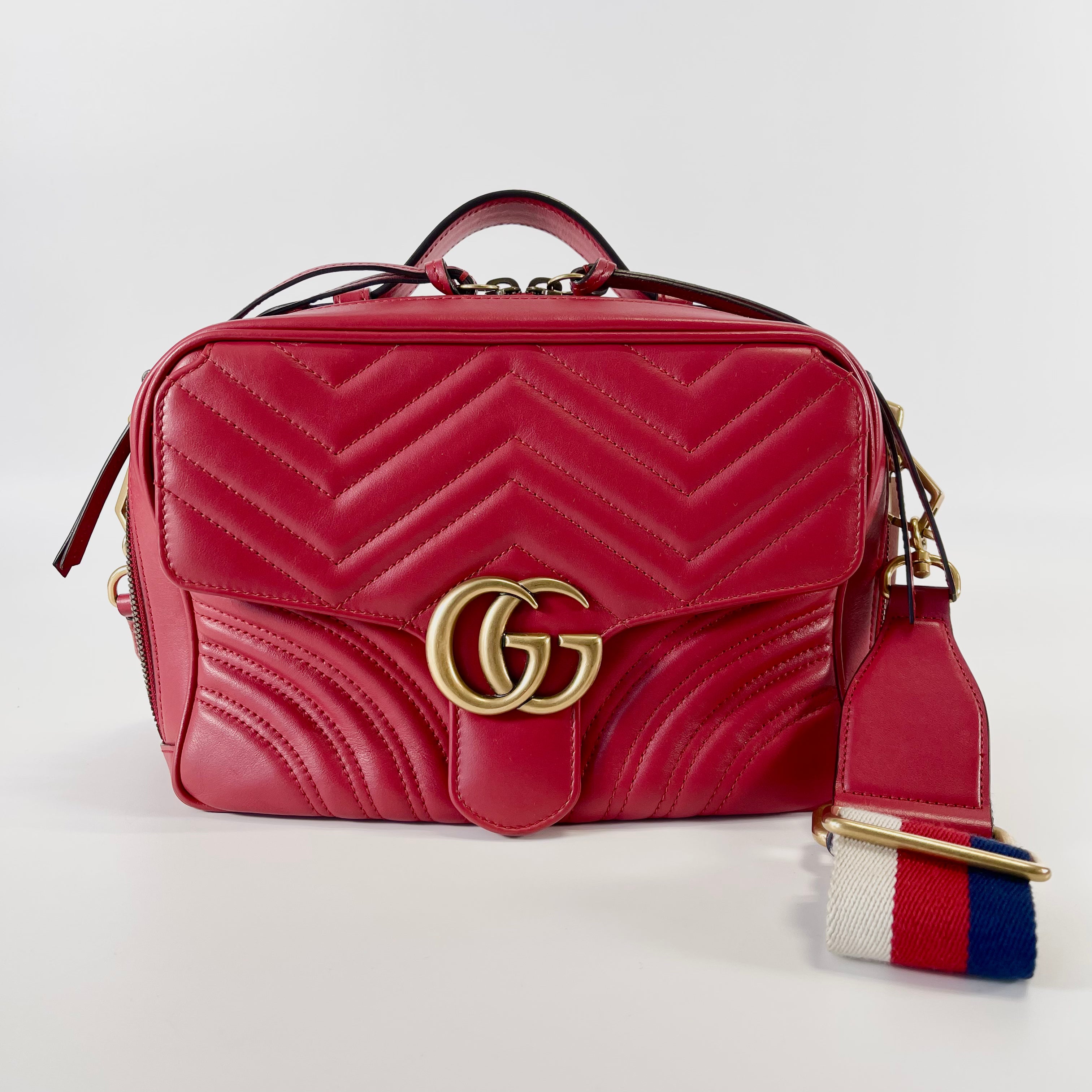 2602 secondhand GUCCI GG Marmont leather 2WAY hand bag Red 498100