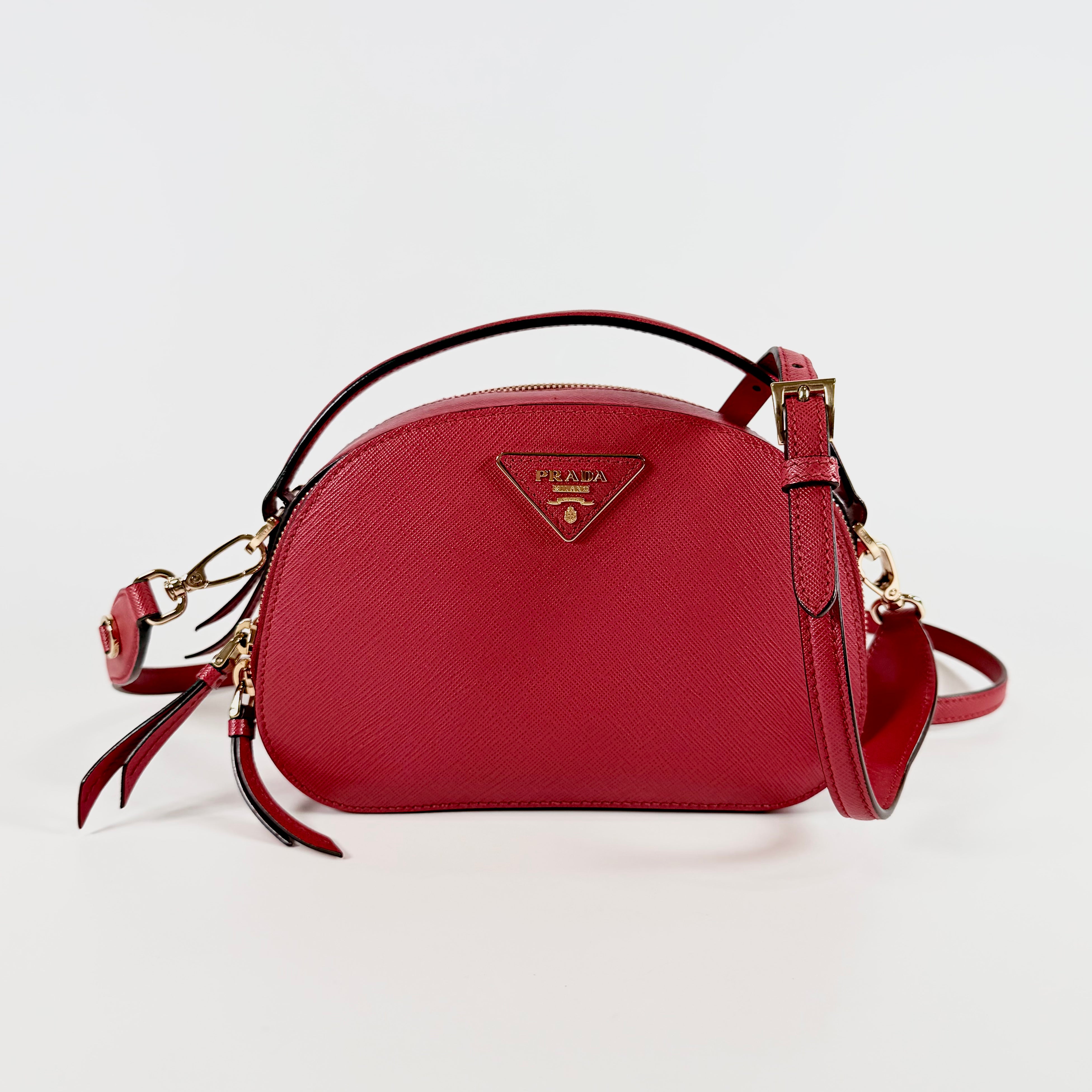 2608 secondhand PRADA Saffiano leather 2WAY hand bag Red 1BH123