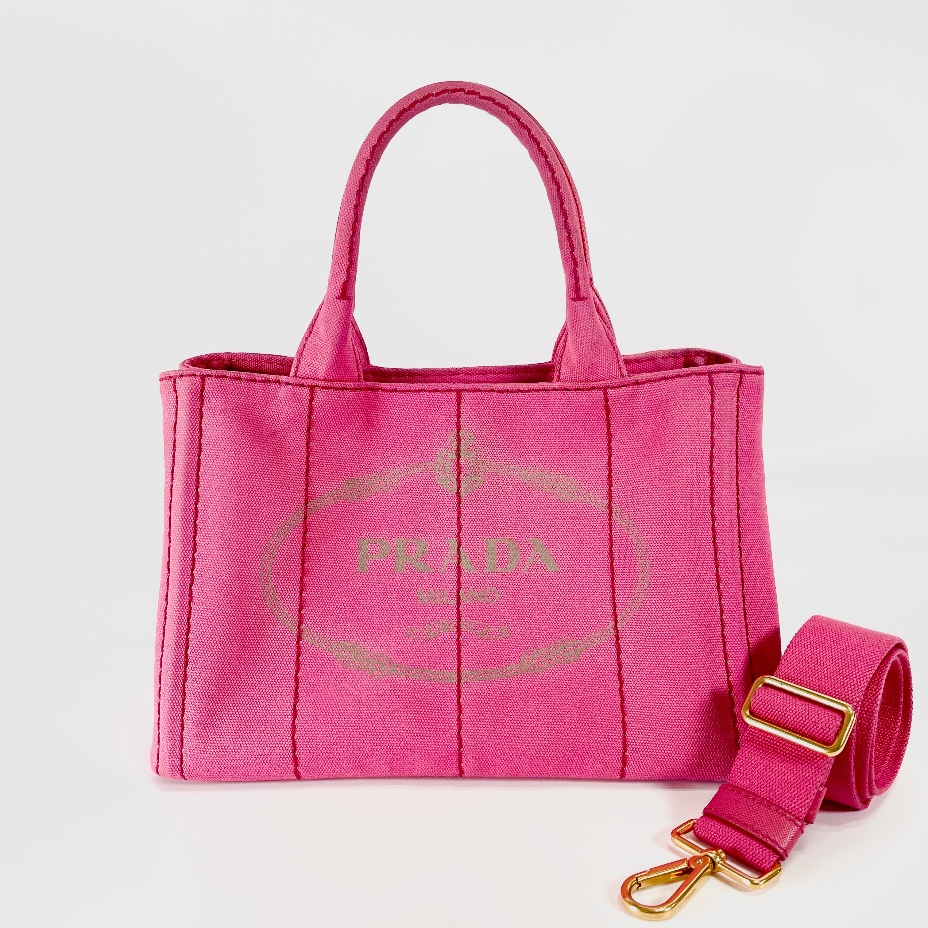 2604 secondhand PRADA Canapa canvas 2WAY hand bag pink