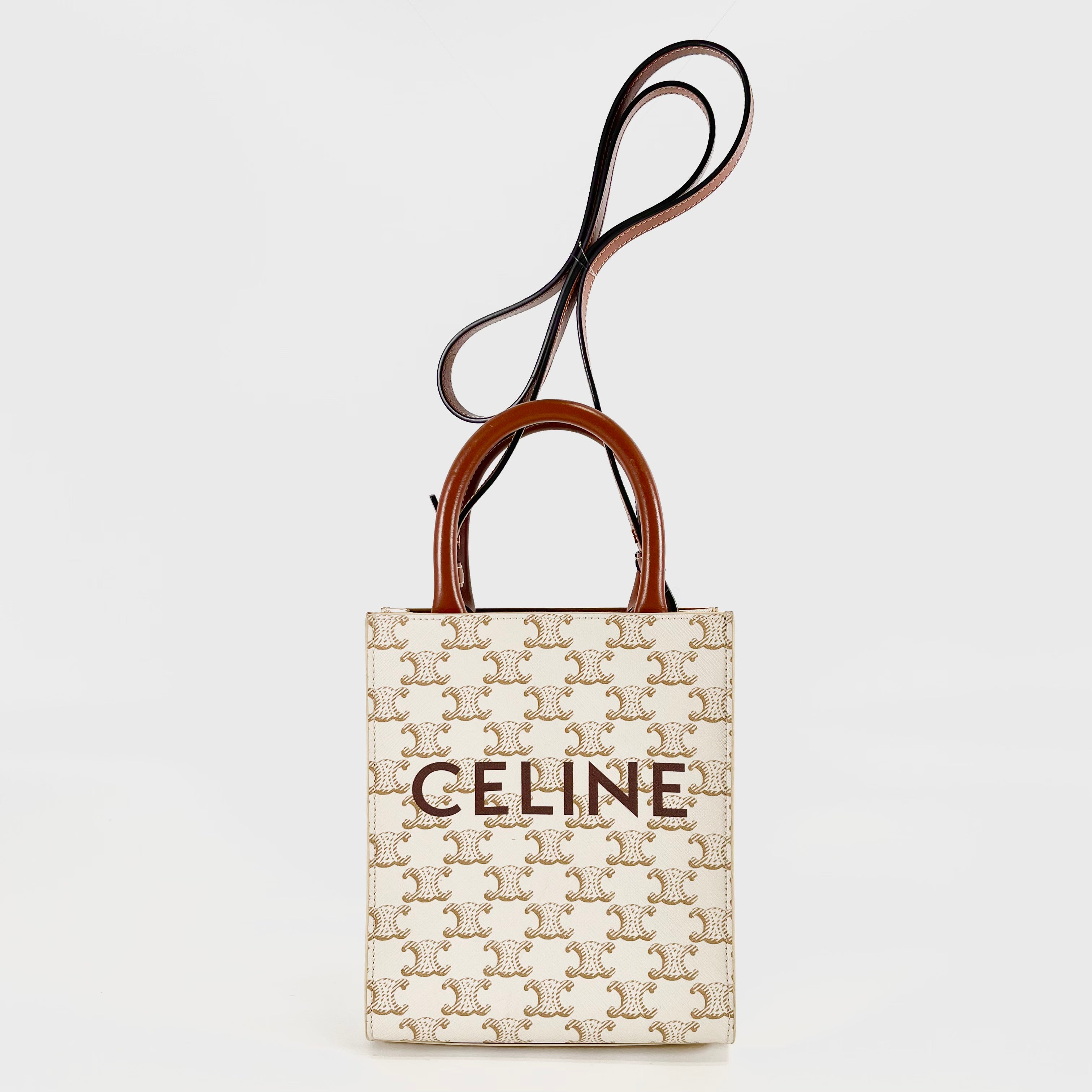 2602 secondhand CELINE Triomphe mini Vertical PVC/ leather ivory