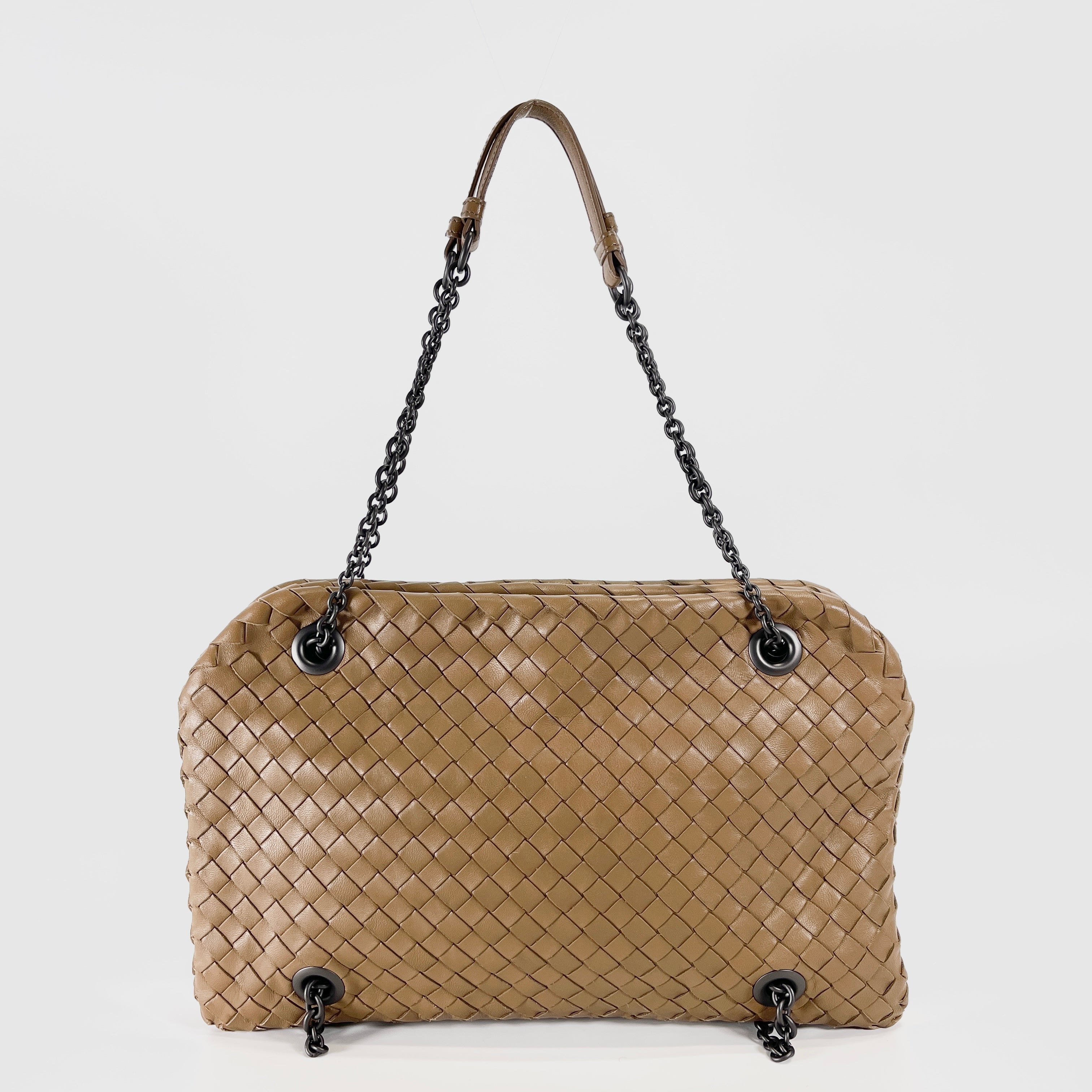 2603 secondhand BOTTEGAVENETA Intrecciato leather Chain Handbag Brown