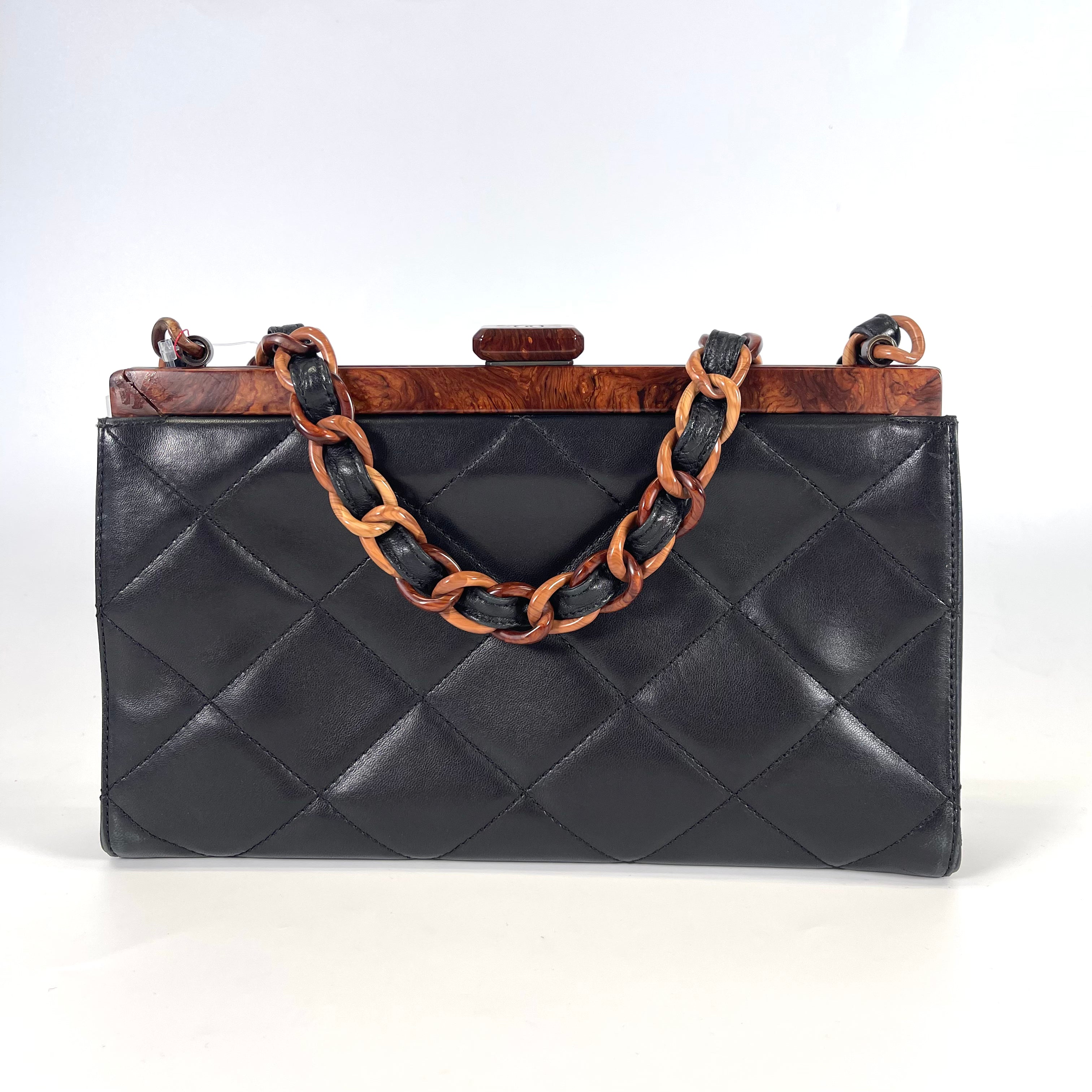 2512 secondhand  CHANEL leather Wood Chain Shoulder Bag black