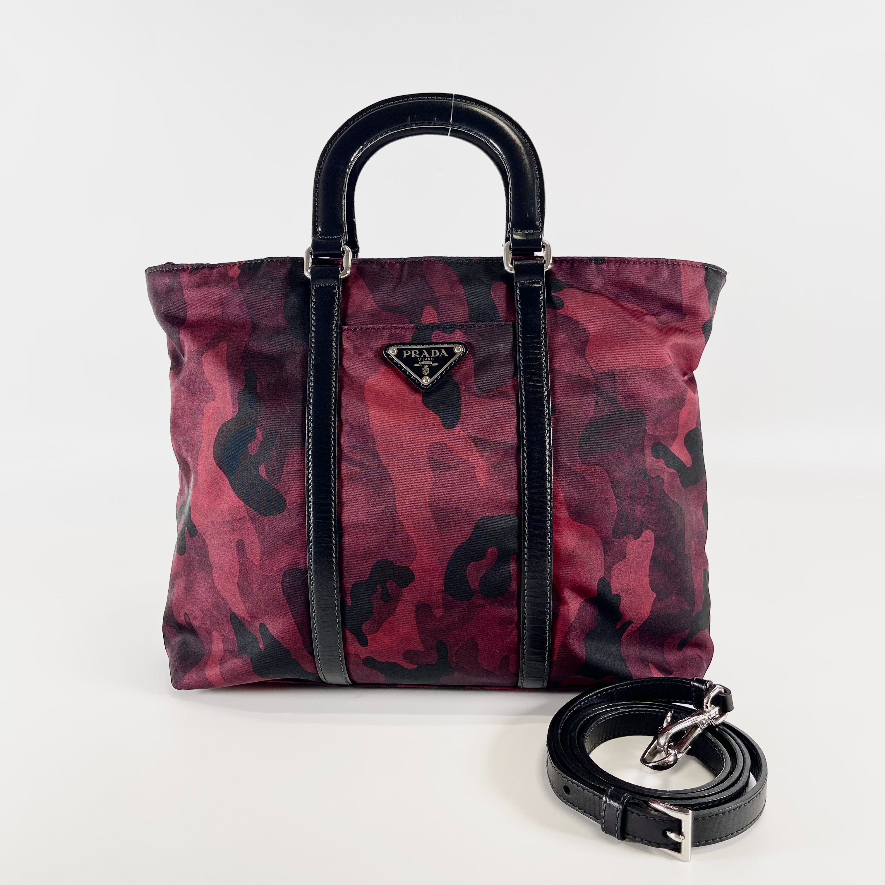 2602 secondhand PRADA brand bag BN2791 TESSUTO CAMOUFL 2WAY Tote Bordeaux strap