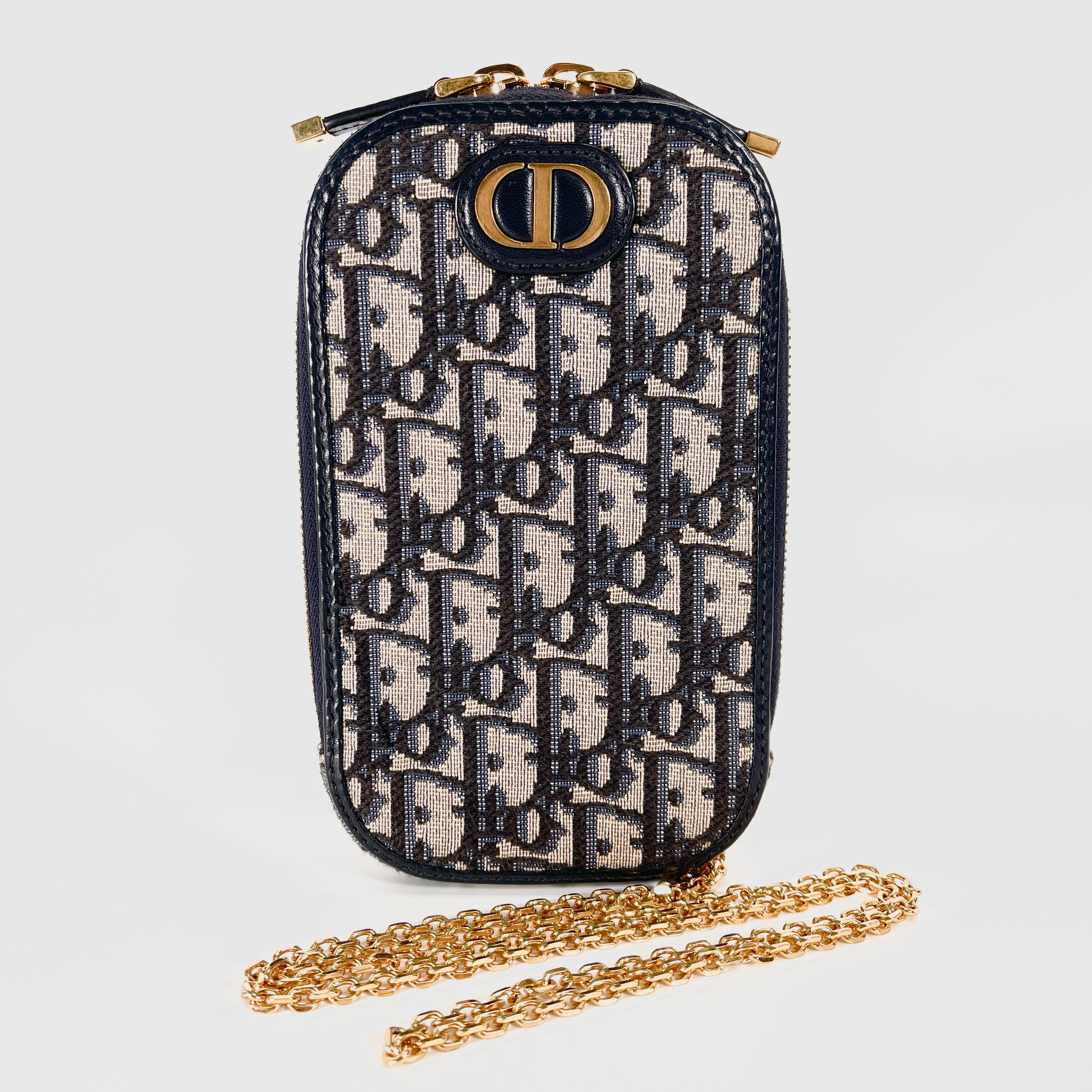 2603 secondhand CD of leak phone holder canvas x leather Chain Shoulder Bag Navy