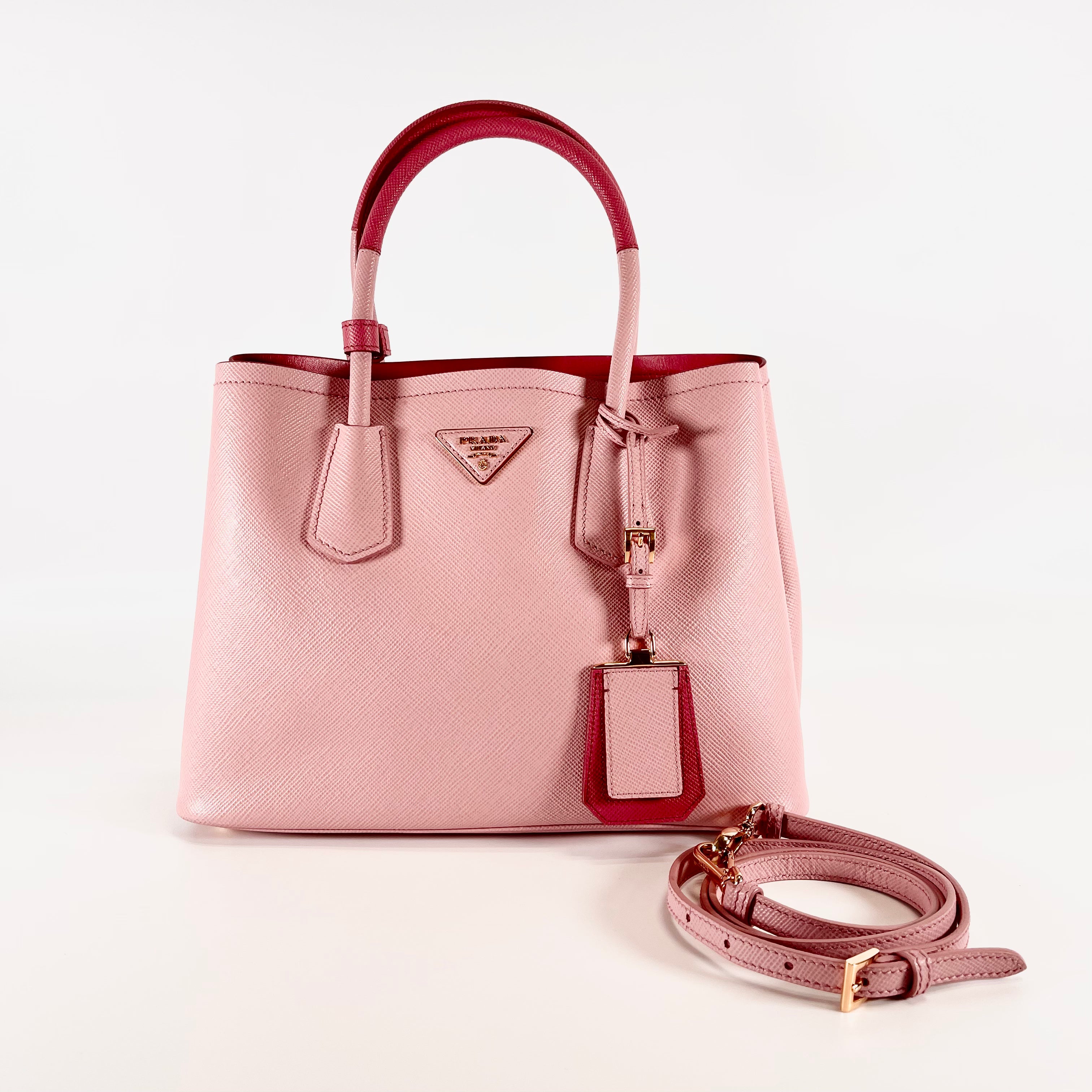 2602 secondhand PRADA Saffiano Cuir leather 2WAY hand bag pink