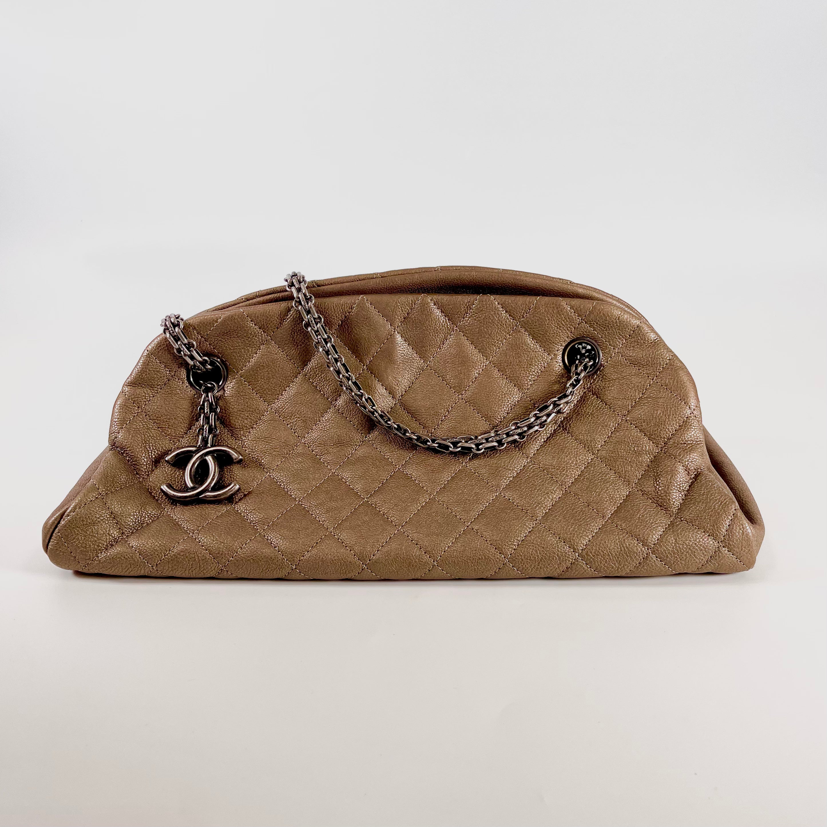 2601 secondhand CHANEL Mademoiselle leather Chain Shoulder Bag Brown